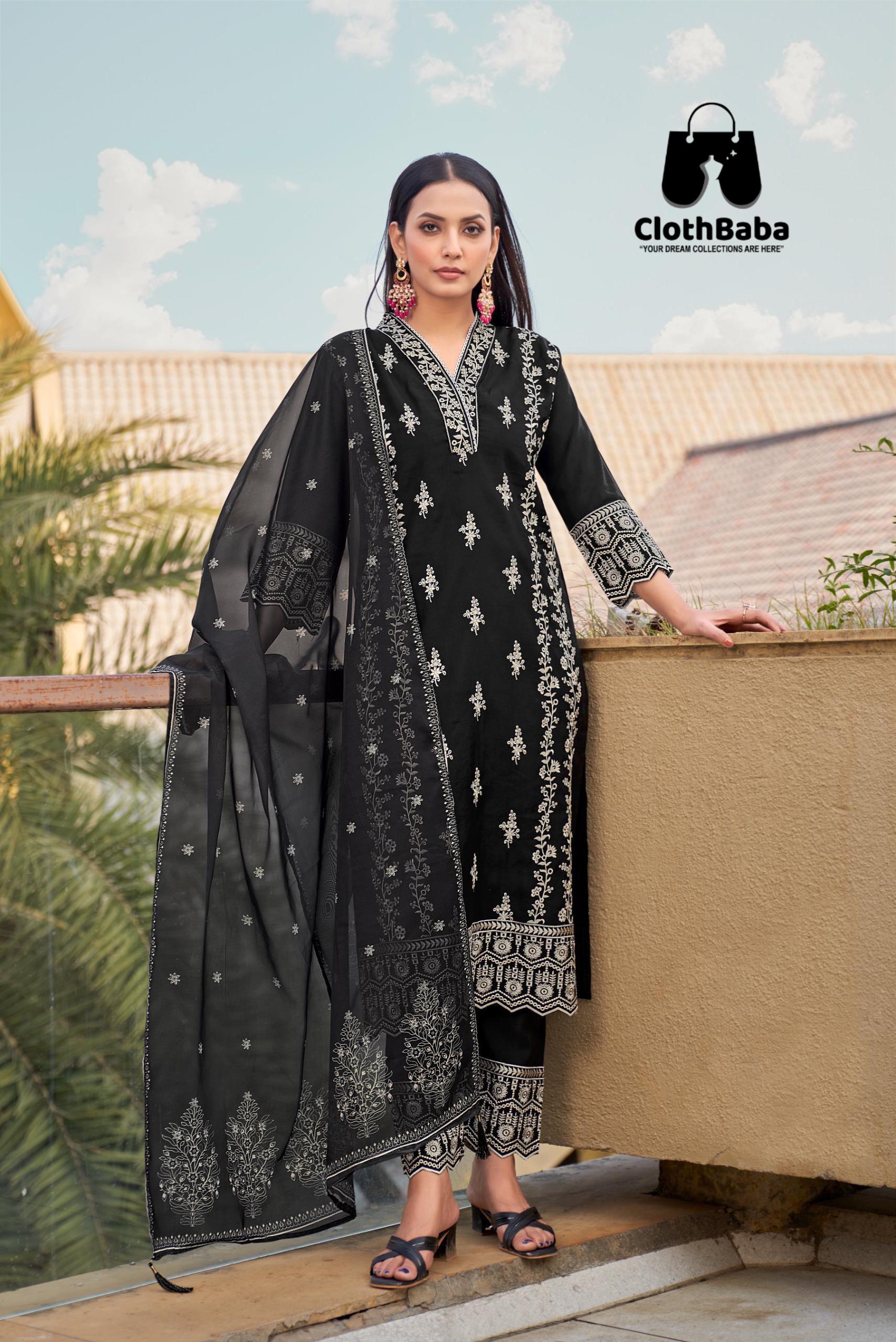 Premium Roman Silk Readymade Suit with White Thread Work & Tabby Silk Dupatta