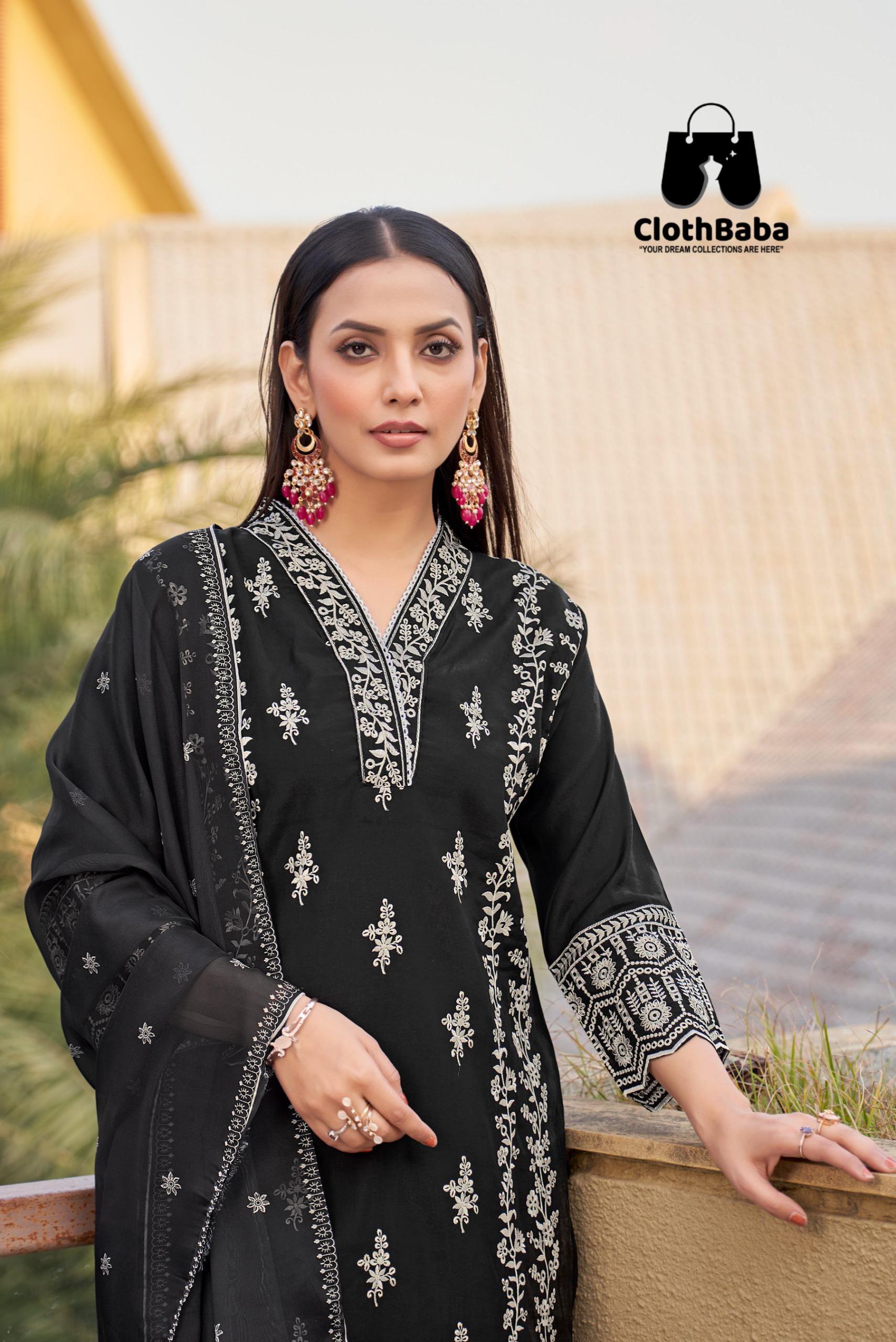 Premium Roman Silk Readymade Suit with White Thread Work & Tabby Silk Dupatta 