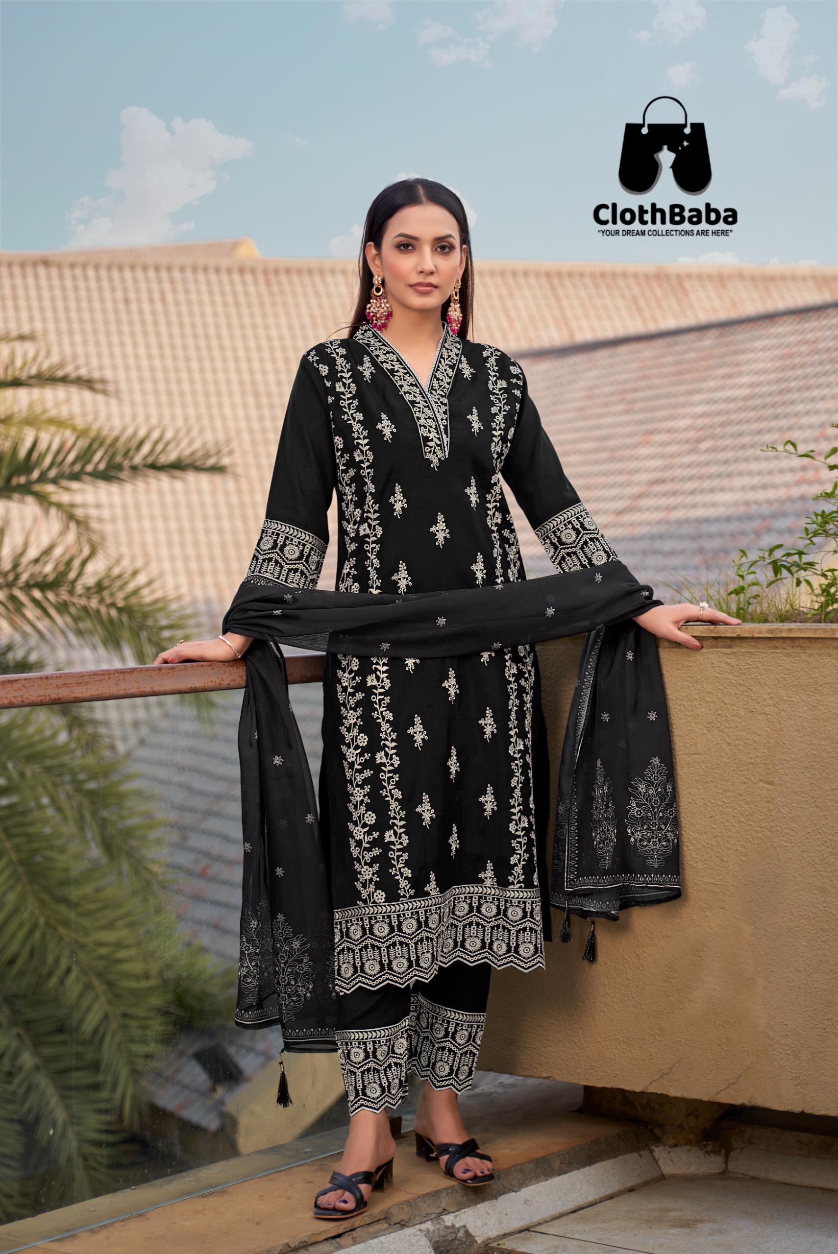 Premium Roman Silk Readymade Suit with White Thread Work & Tabby Silk Dupatta 
