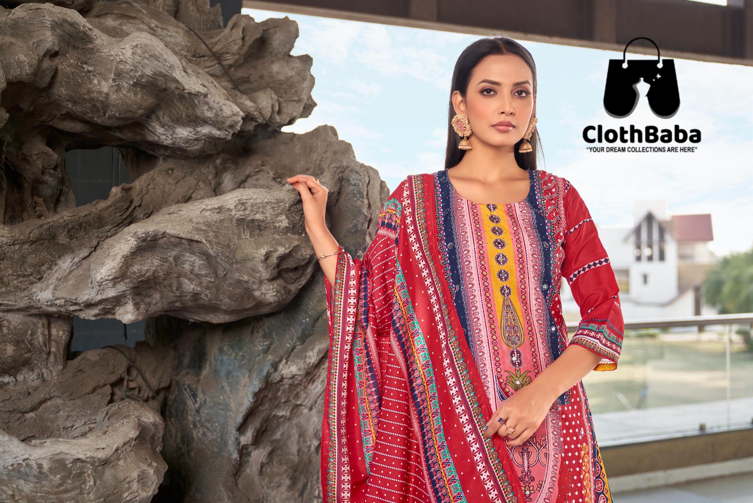 Poly Muslin Printed Suit with Handwork, Santoon Pant & Cotton Inner 