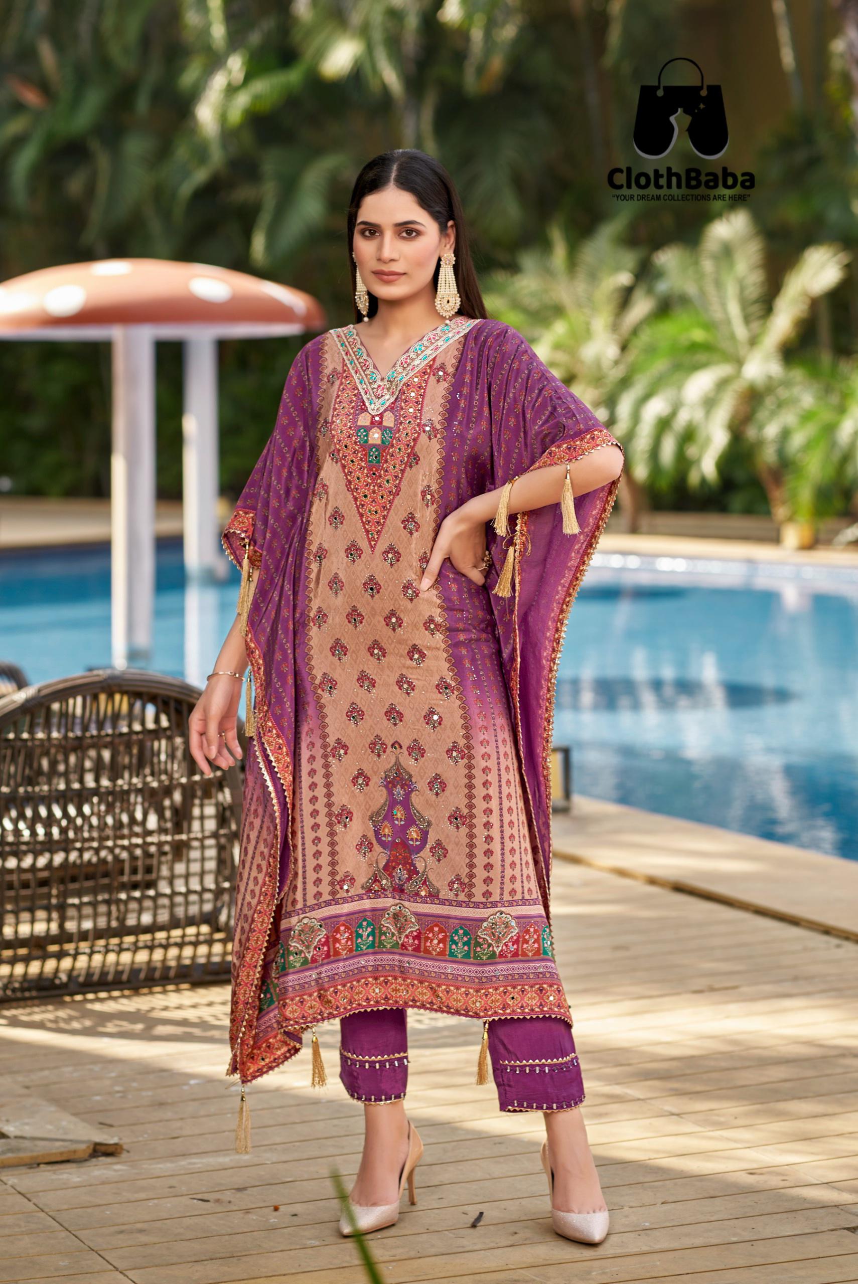 Premium Readymade Suit in Pure Natural Crepe Fabric with Handwork