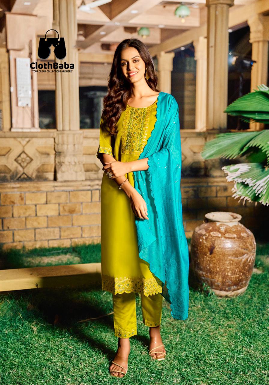Roman Silk Embroidered Readymade Suit with Cotton Lining