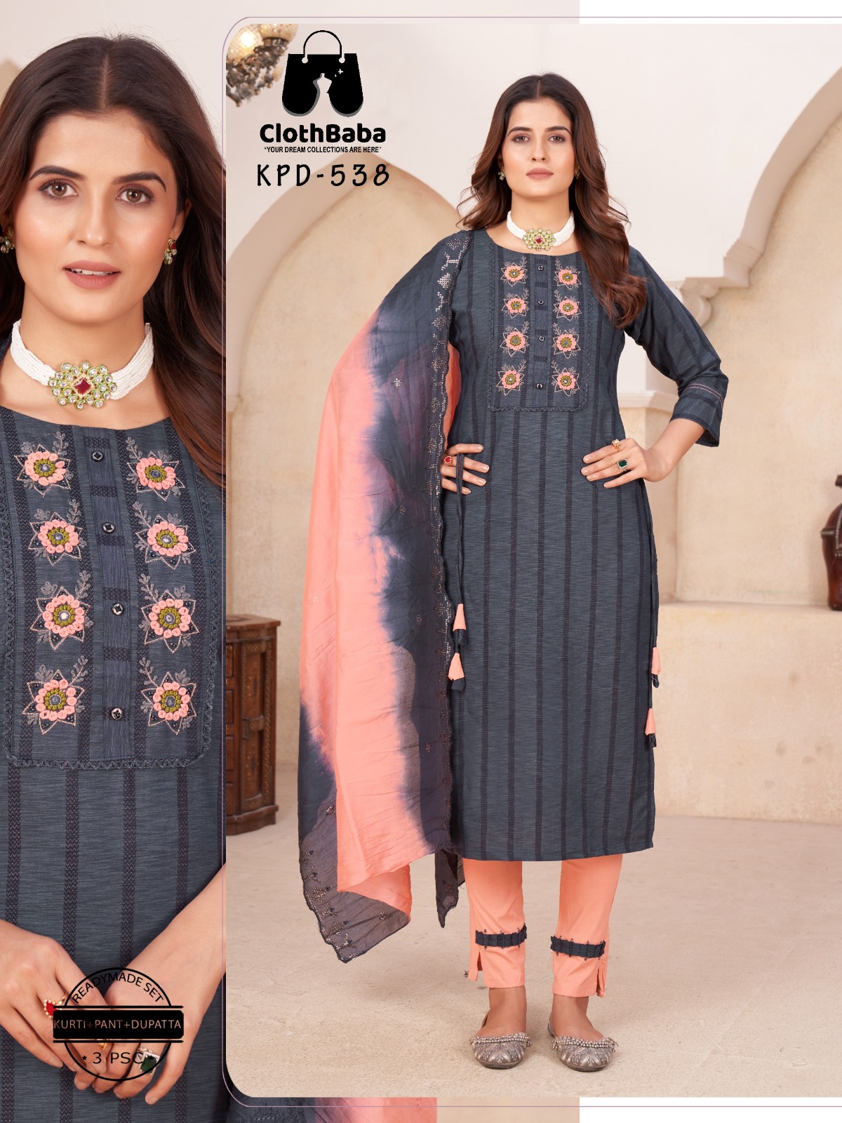 Viscose Embroidered Readymade Suit Set