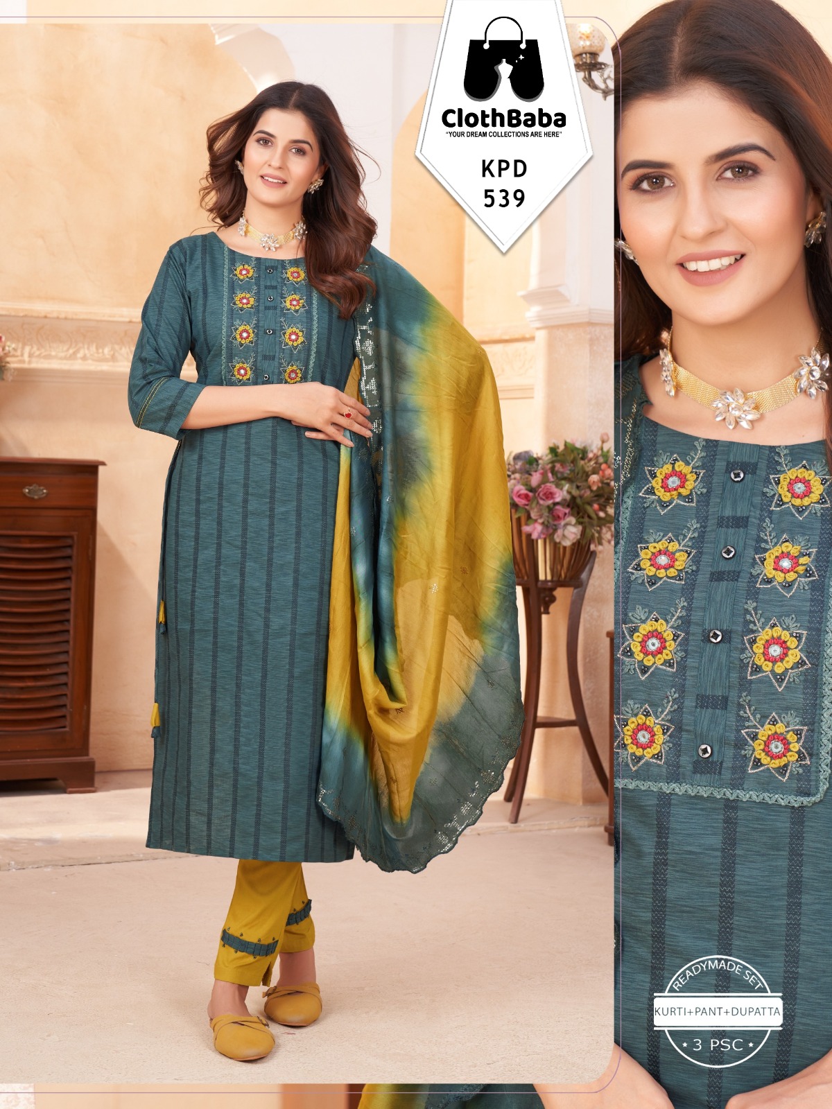 Viscose Embroidered Readymade Suit Set 