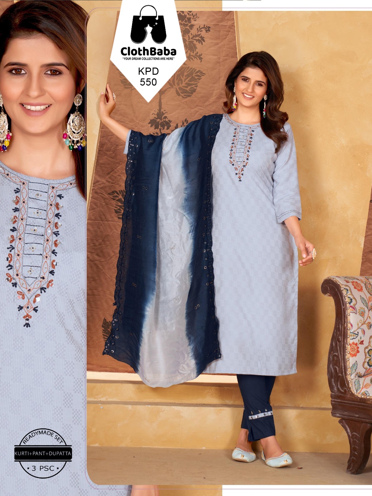 Embroidered Viscose Readymade Suit for Women