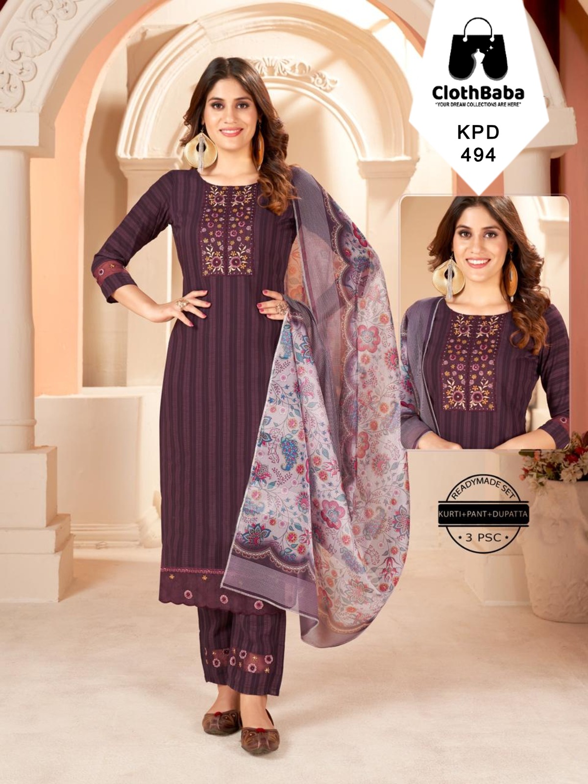 Fashionable Embroidered Viscose Readymade Suit