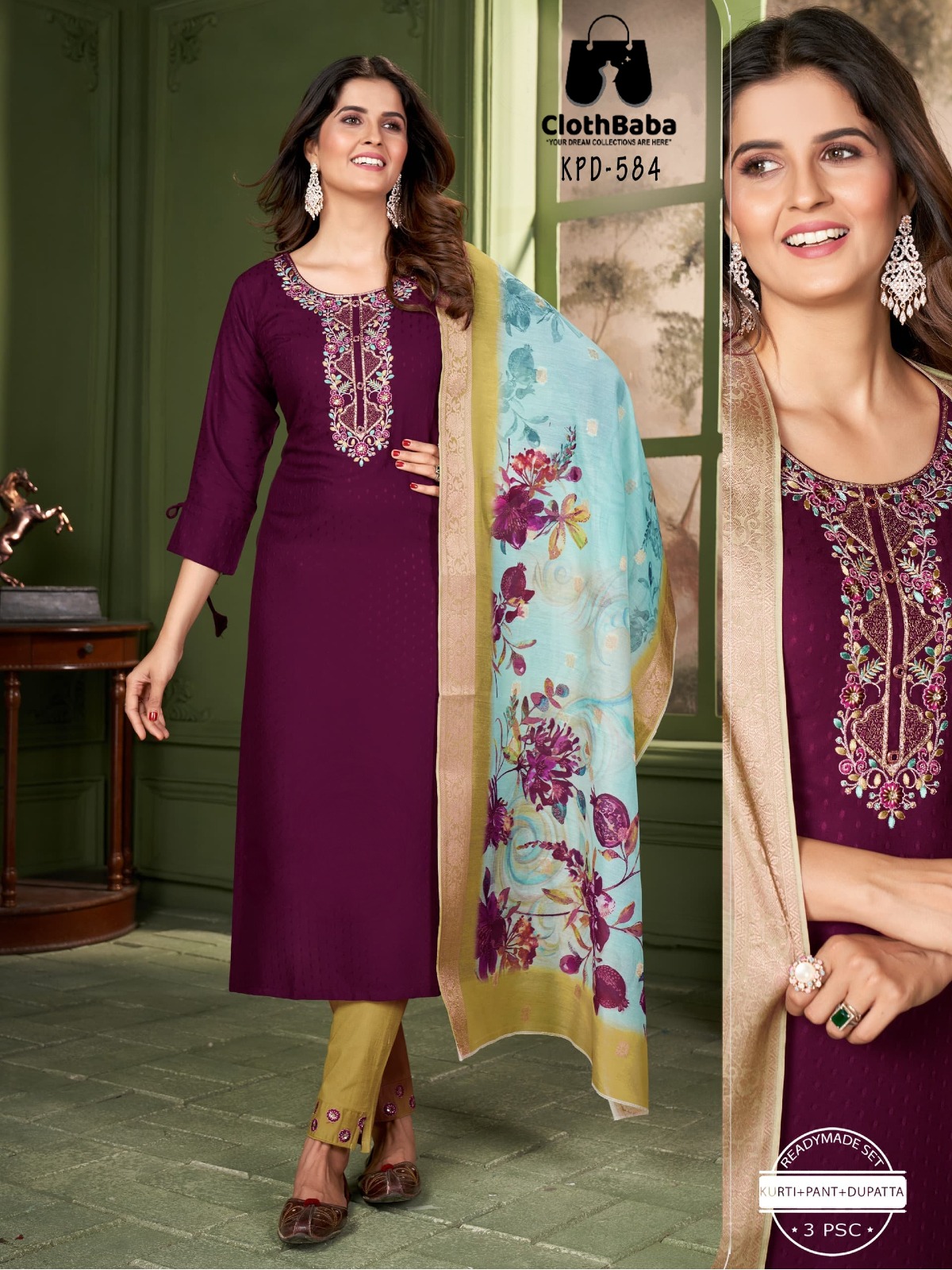 Chandheri Sequin Dupatta and Handwork Readymade Suit