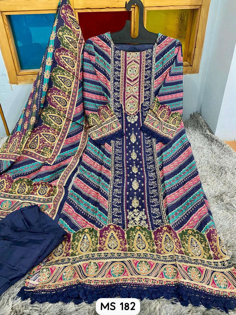 Graceful Viscose Muslin Handwork Suits