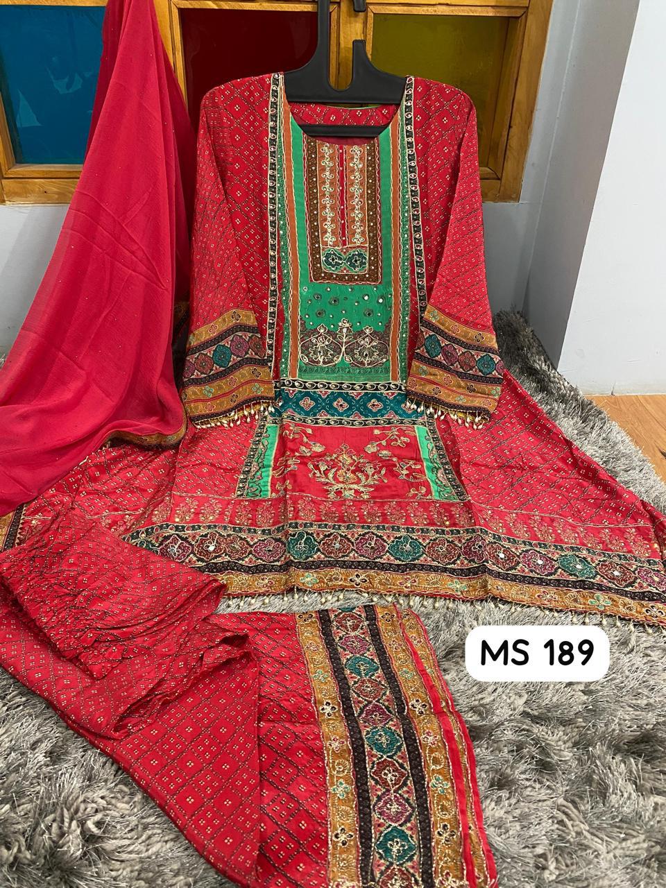 Pure Crepe Suits with Chiffon Dupatta & Santoon Pants