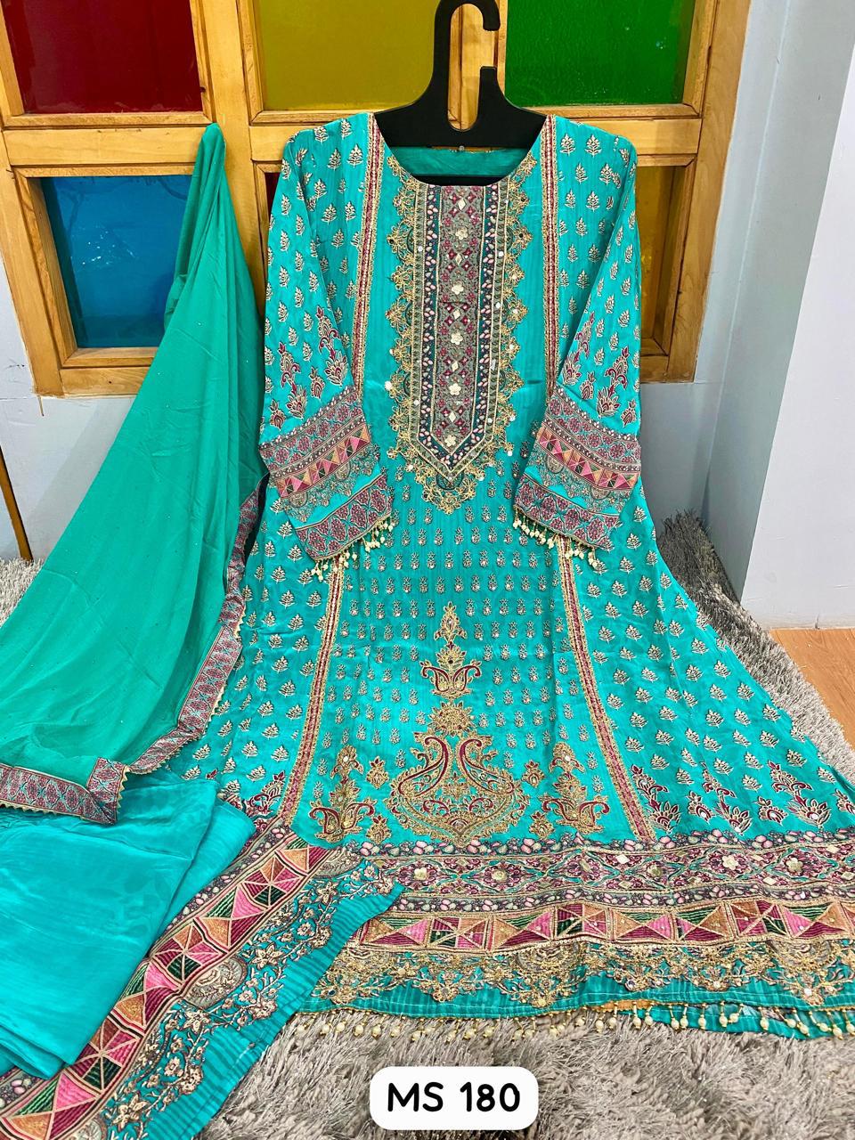 Elegant Pure Crepe Readymade Suits with Handwork