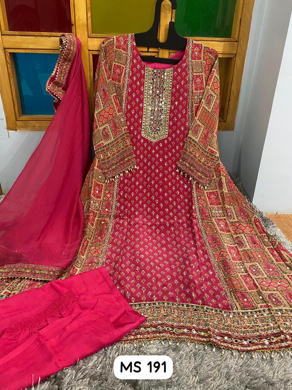 Elegant Pure Crepe Readymade Suits | Handwork Design 