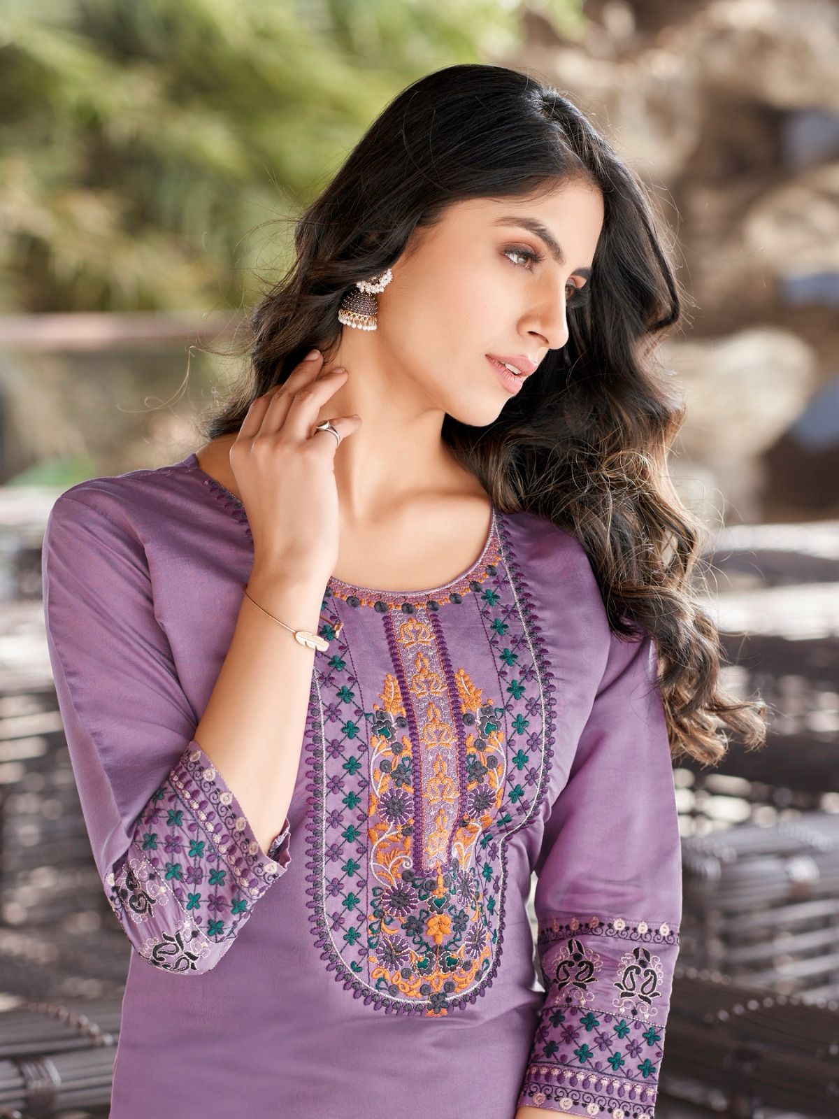 Elegant Roman Silk Embroidered Readymade Suit 