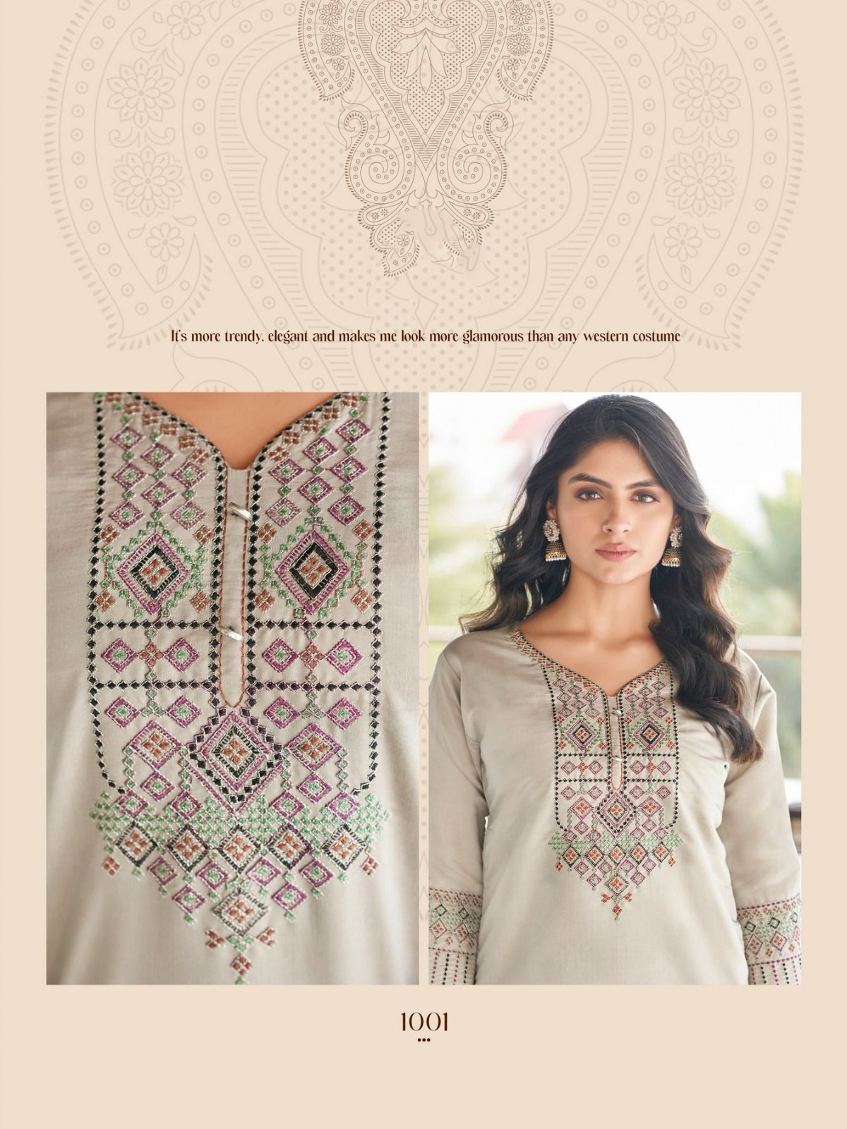 Elegant Roman Silk Embroidered Readymade Suit 