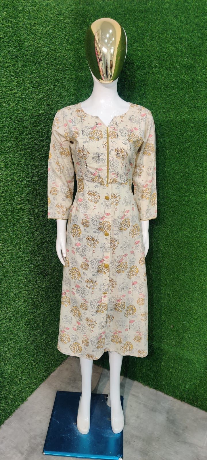 Readymade Cotton Print Suit with Handwork