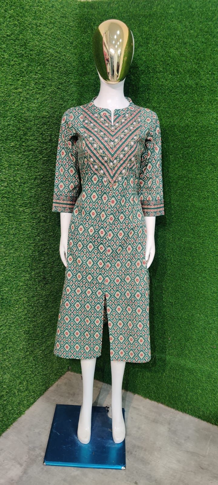 Readymade Cotton Print Suit with Handwork