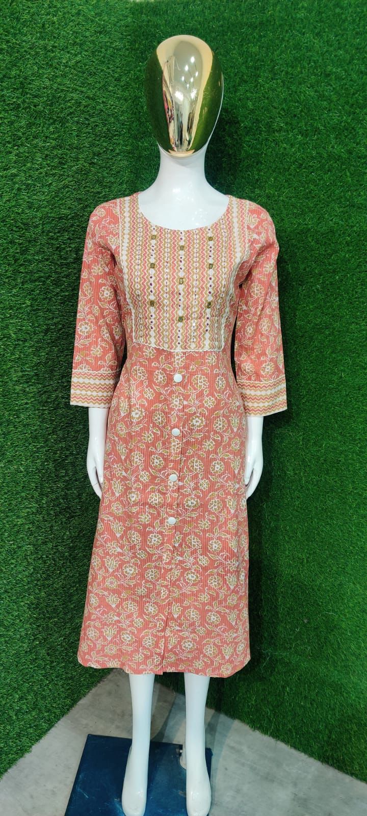 Readymade Cotton Print Suit with Handwork