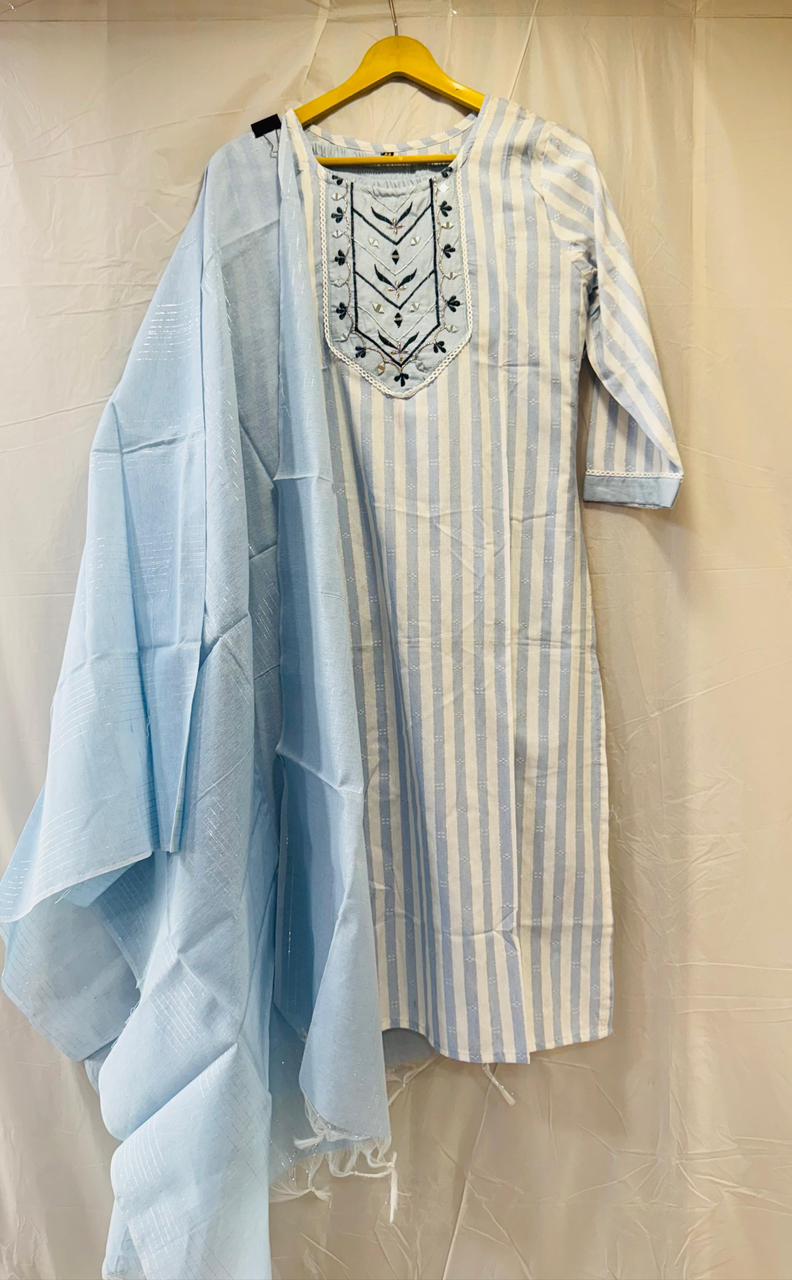 Stripe Cotton Readymade Suit