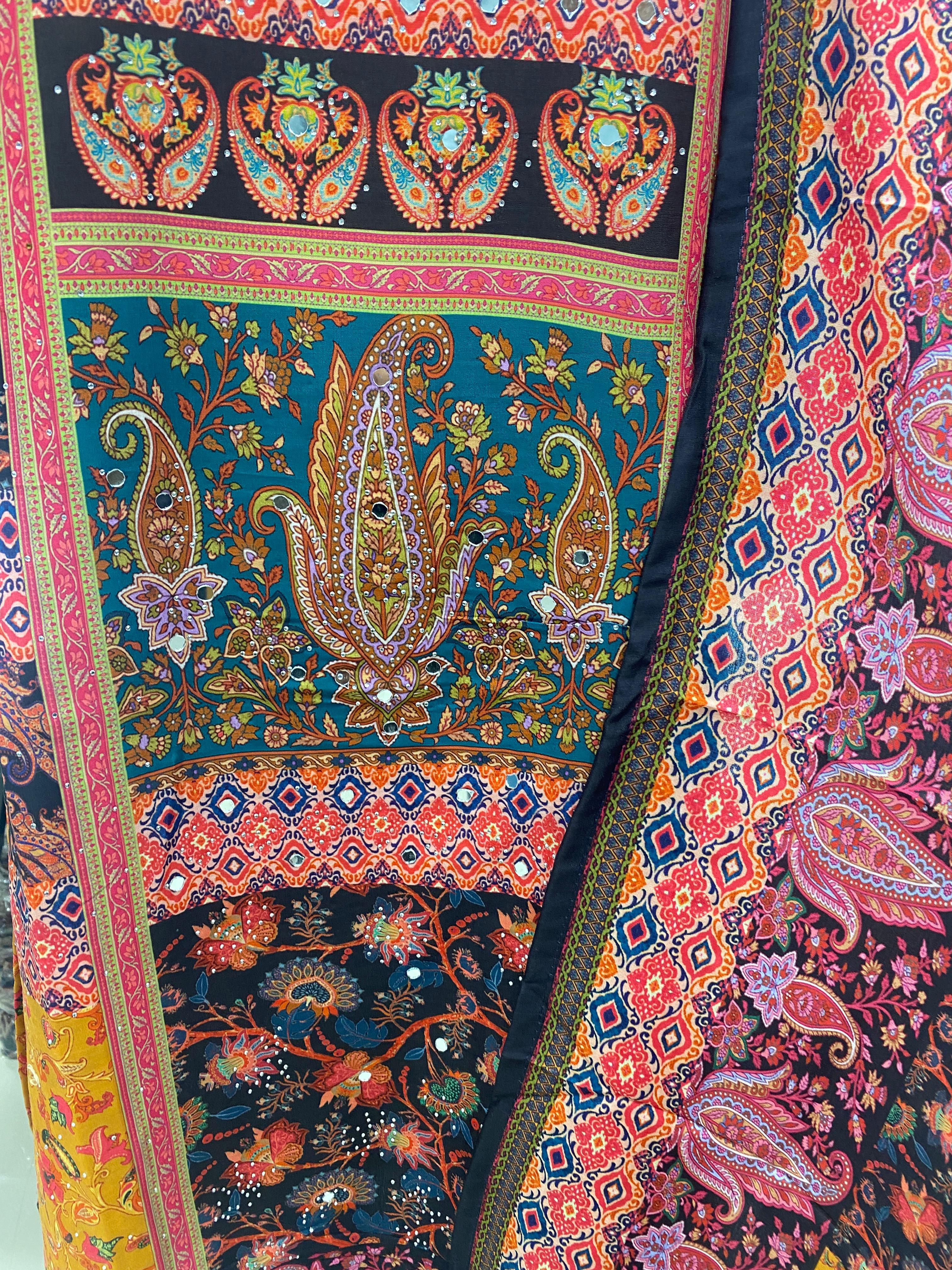 Readymade Muslin Print Suit with Handwork