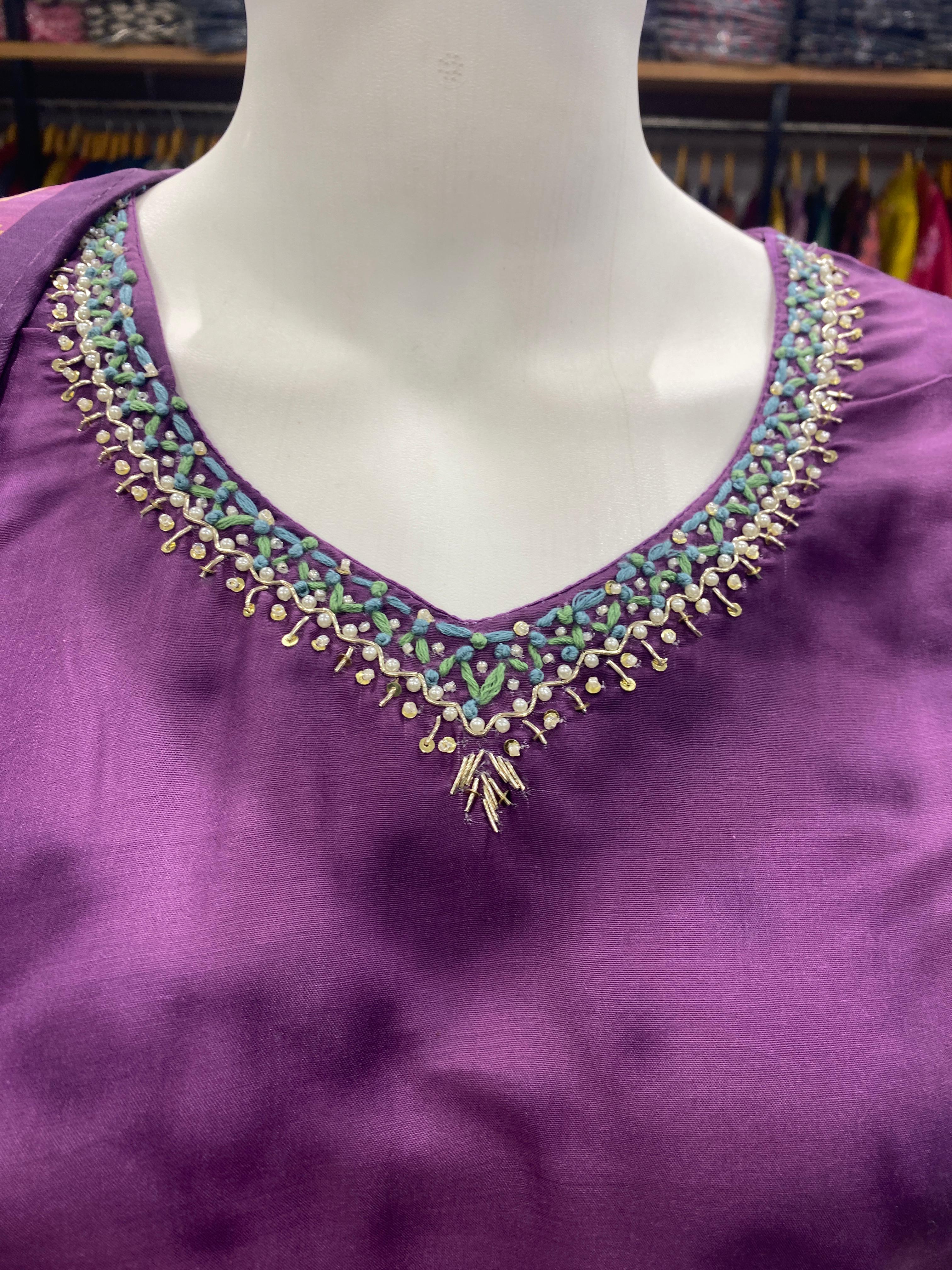 Readymade Muslin Print Suit with Handwork