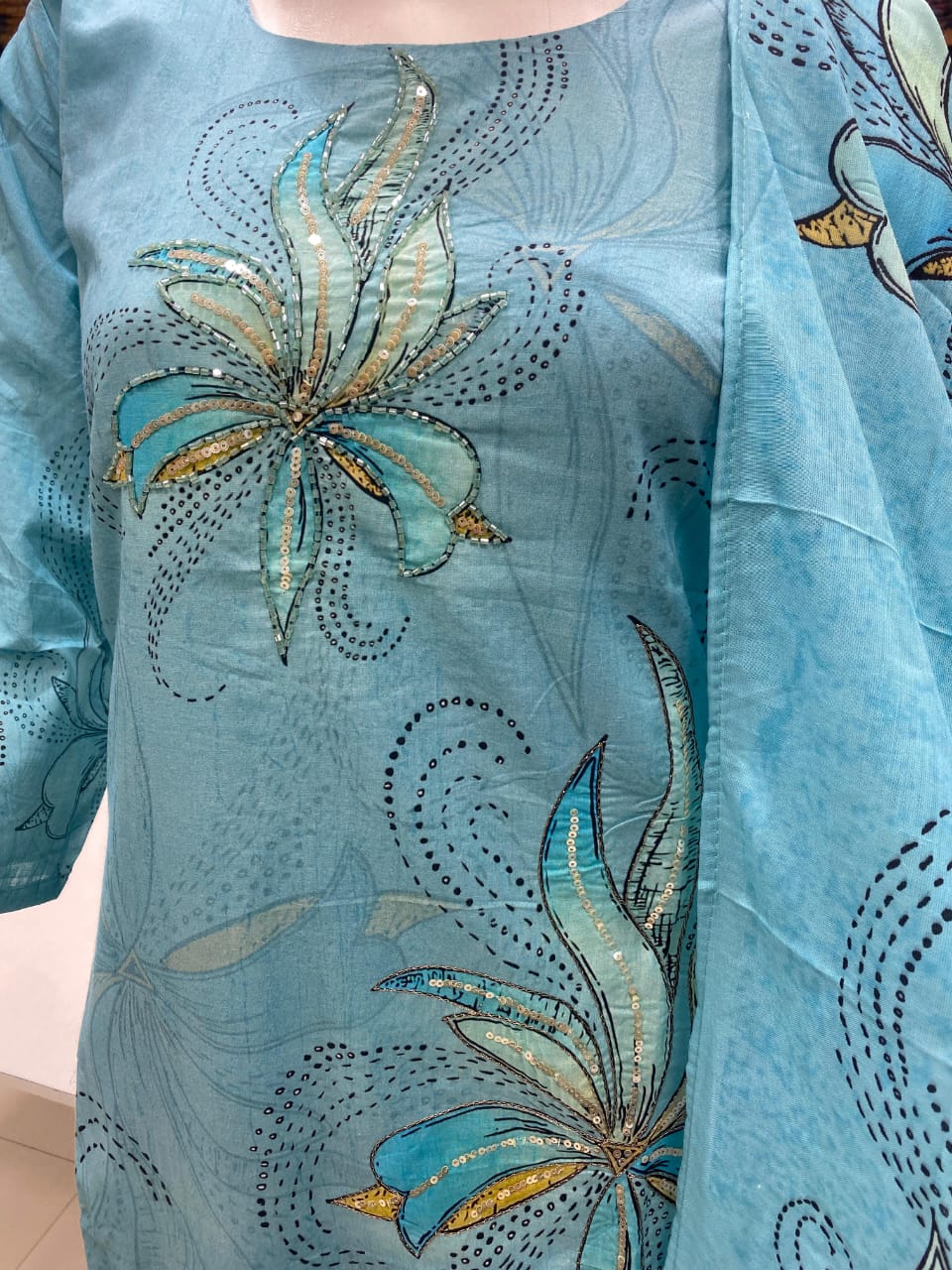 Ladies Readymade Suit with Handwork Detailing in Pure Cambric Cotton 