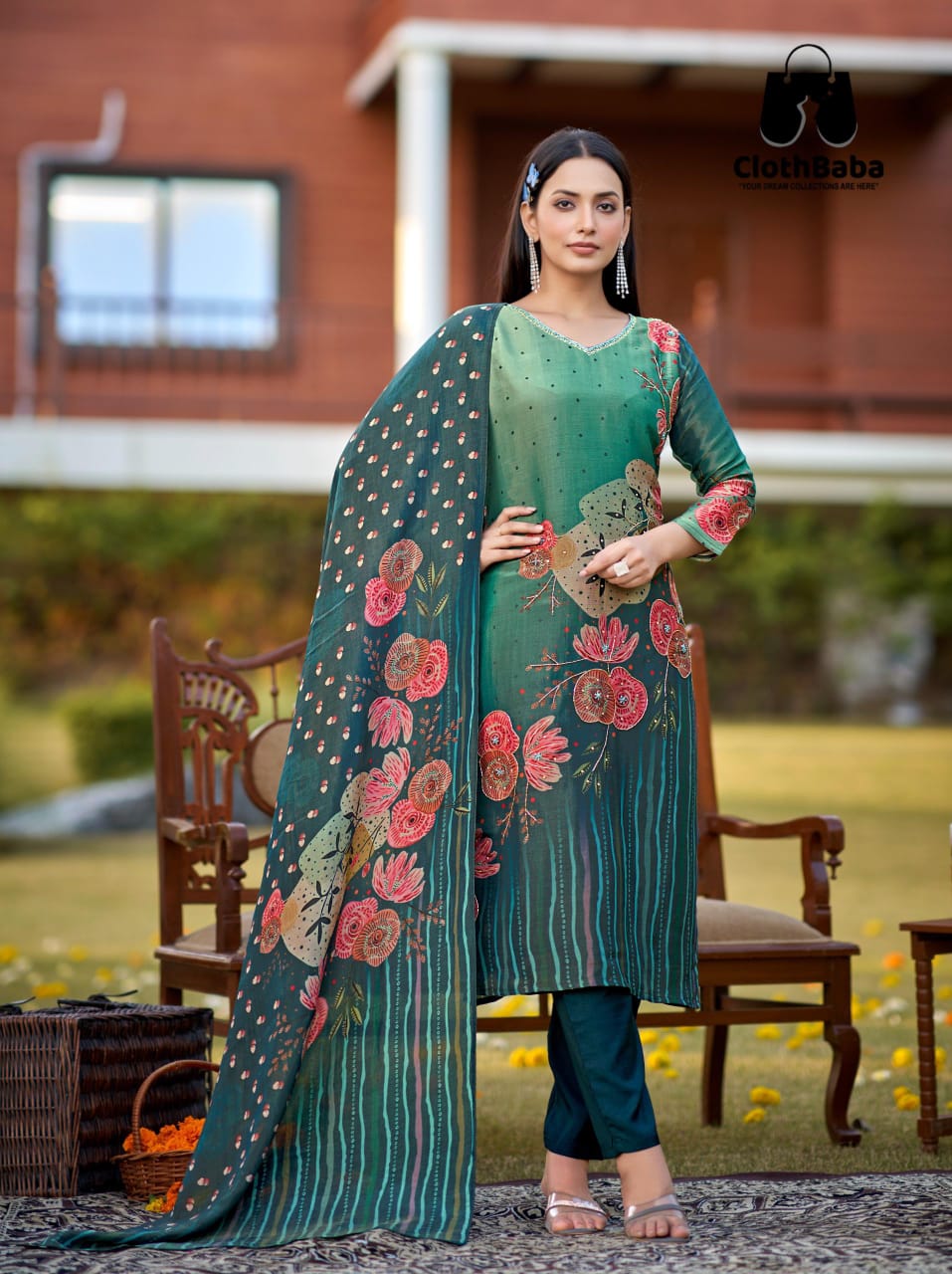 Shimmer Readymade Suit with Handwork