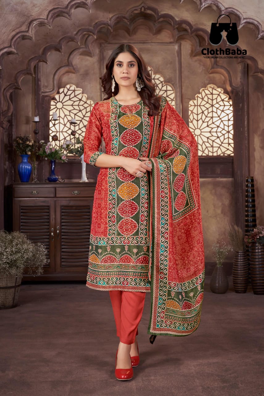 Shimmer Handwork Readymade Suit with Santoon Pant & Shimmer Dupatta 
