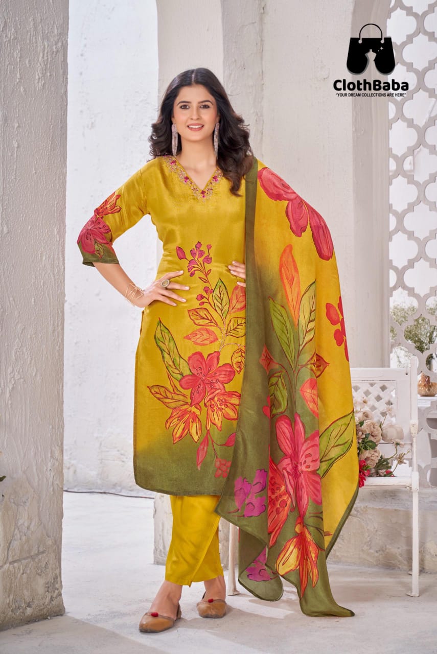 Shimmer Readymade Suit with Handwork