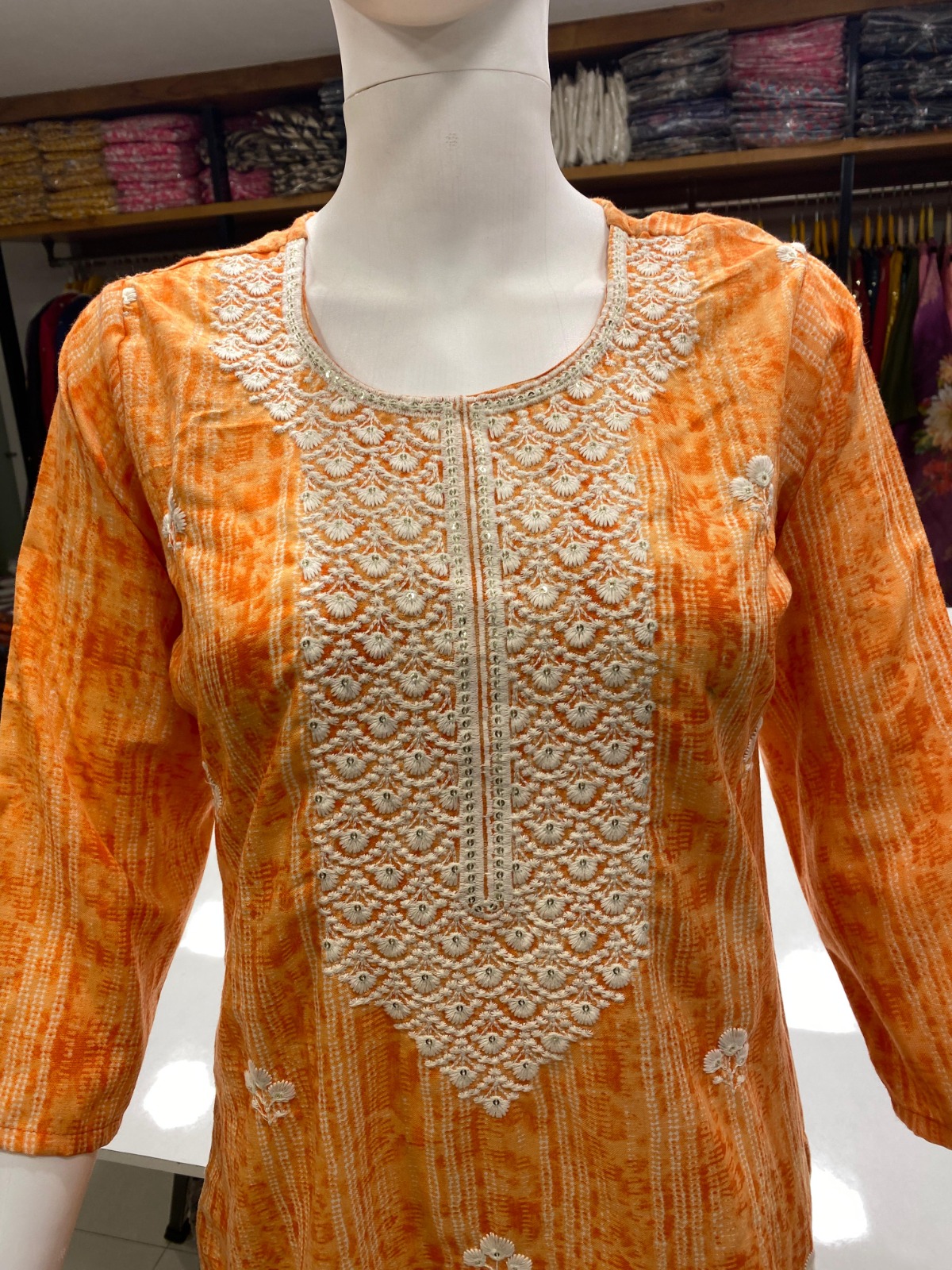 Elegant Rayon Print Kurti with White Thread Work