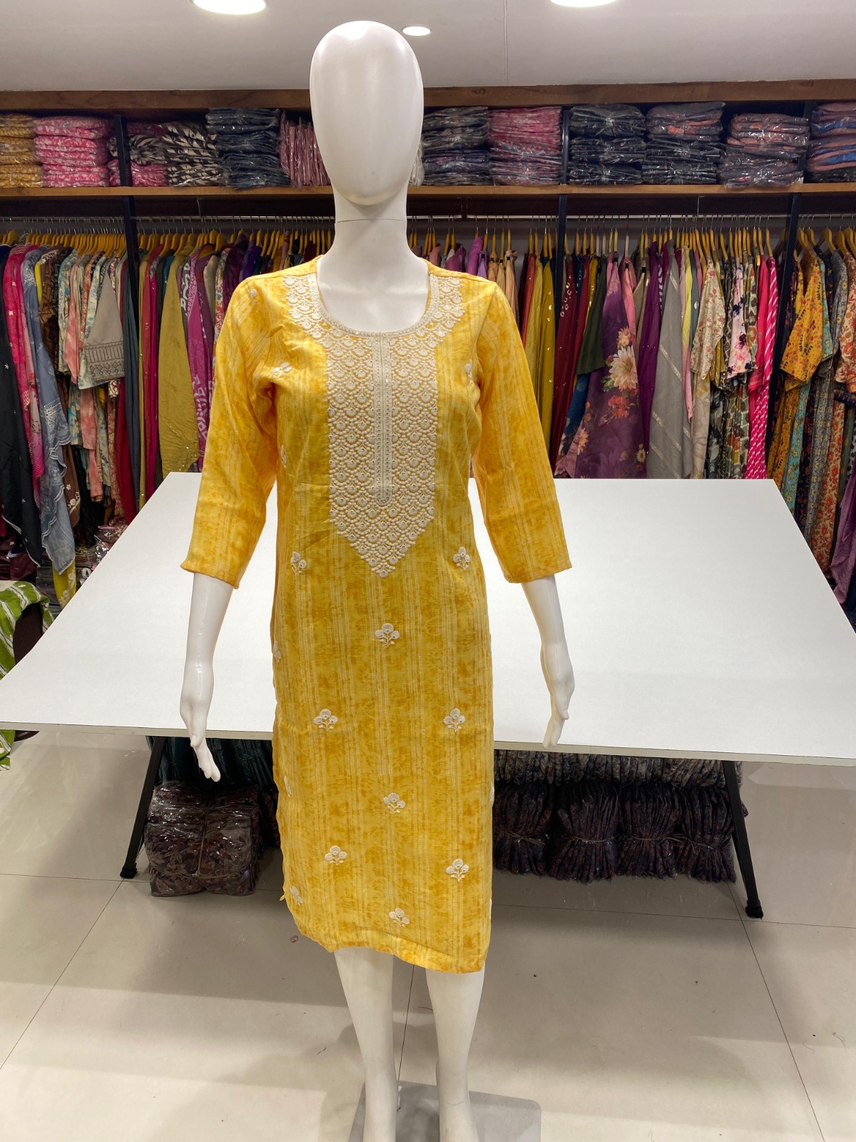 Elegant Rayon Print Kurti with White Thread Work
