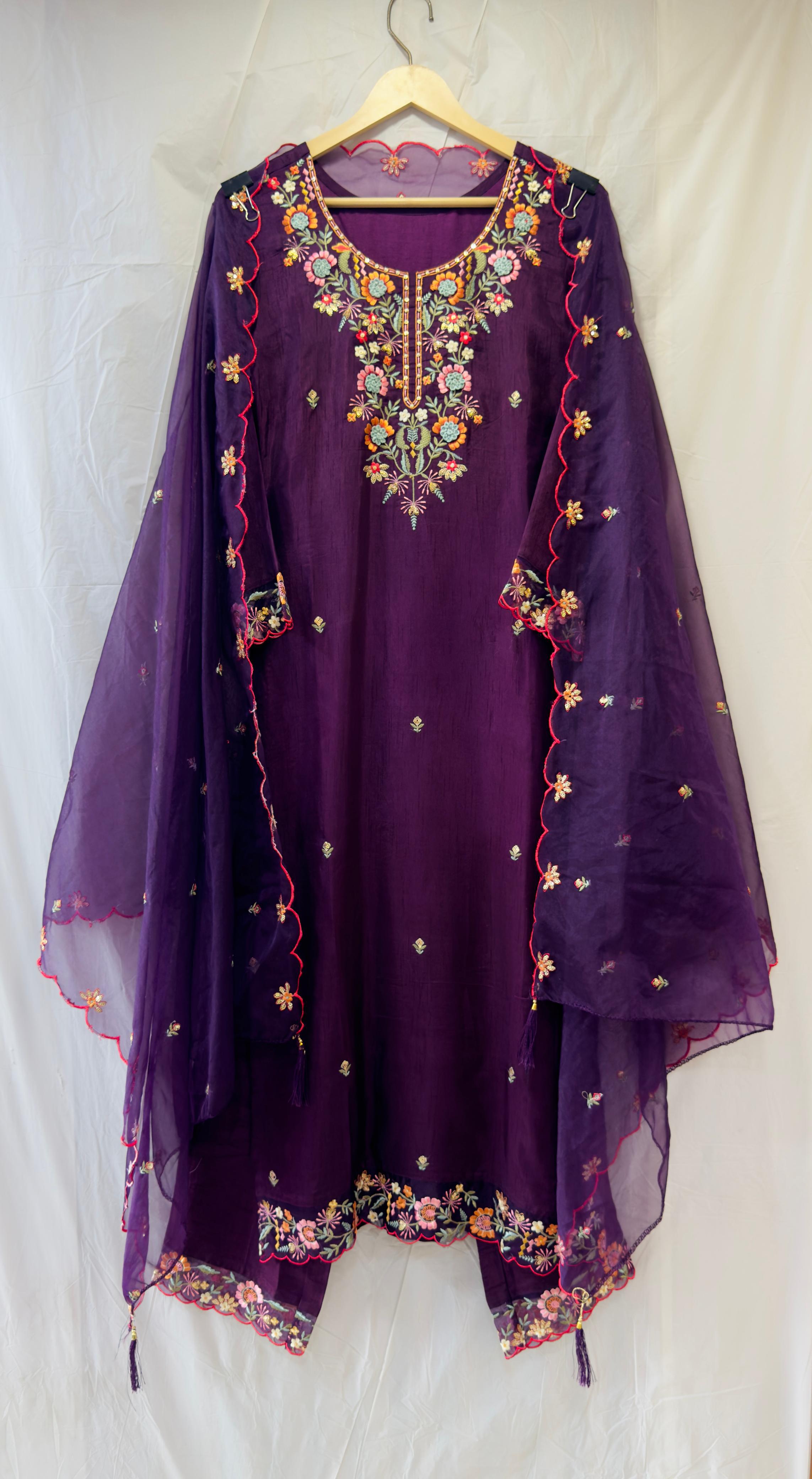 Luxurious Pure Dola Silk Kurti with Embroidery & Handwork