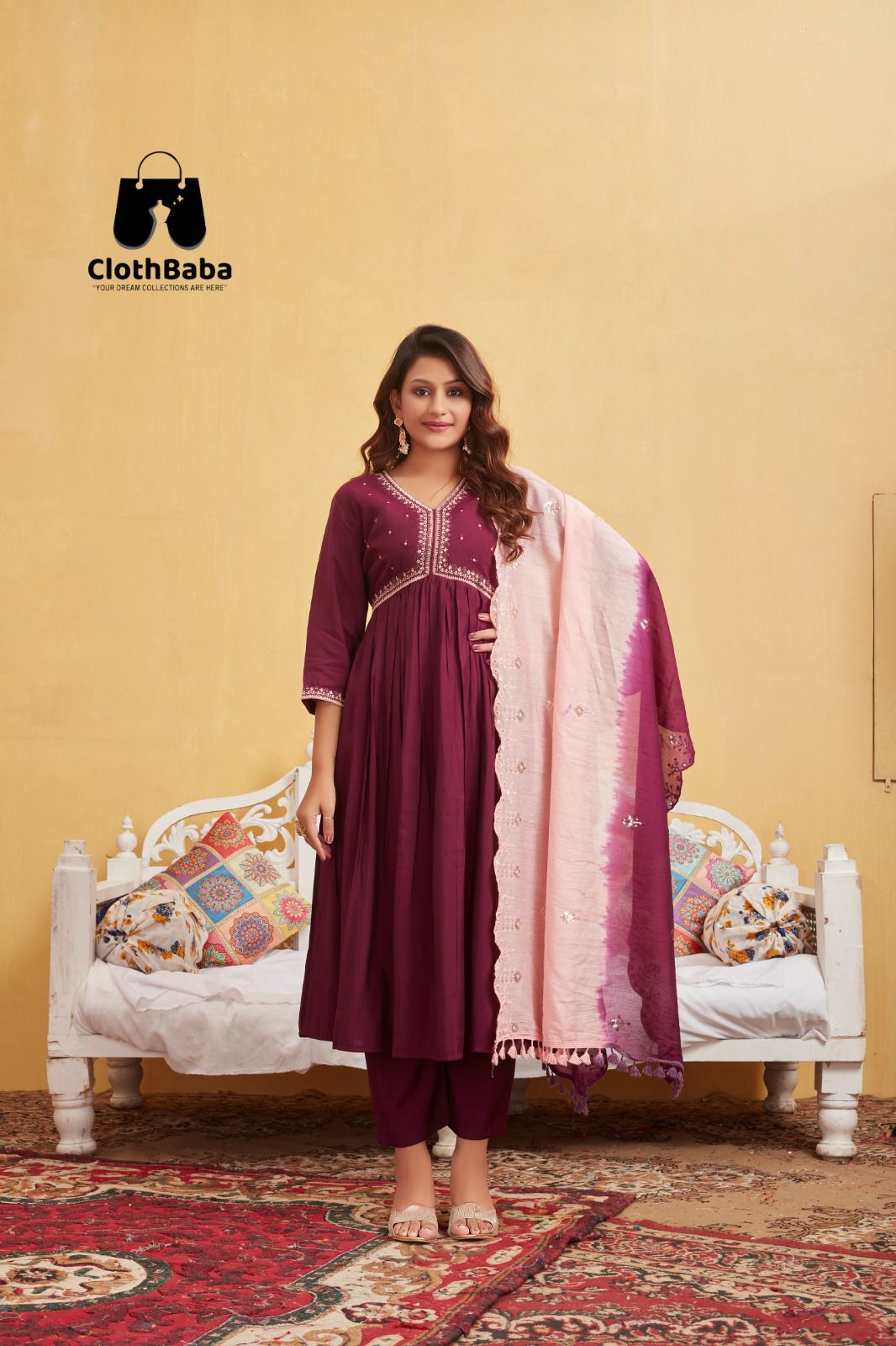 Heavy Roman Silk Alia cut Suit with Embroidery