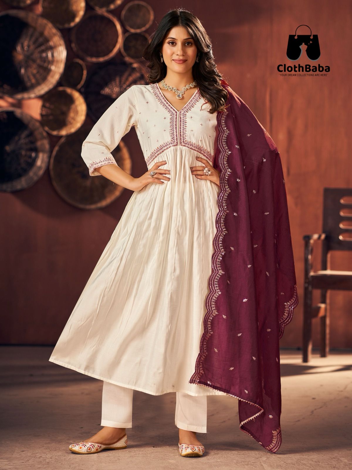 Heavy Roman Silk Alia cut Suit with Embroidery