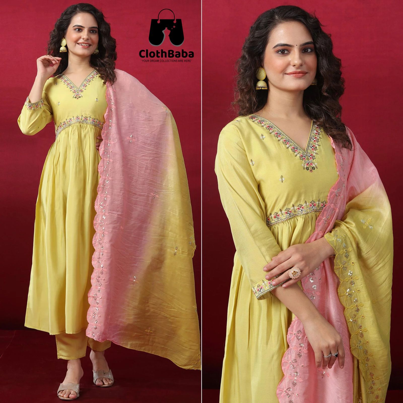 Roman Silk Alia cut Suit with Chanderi Sequence Dupatta