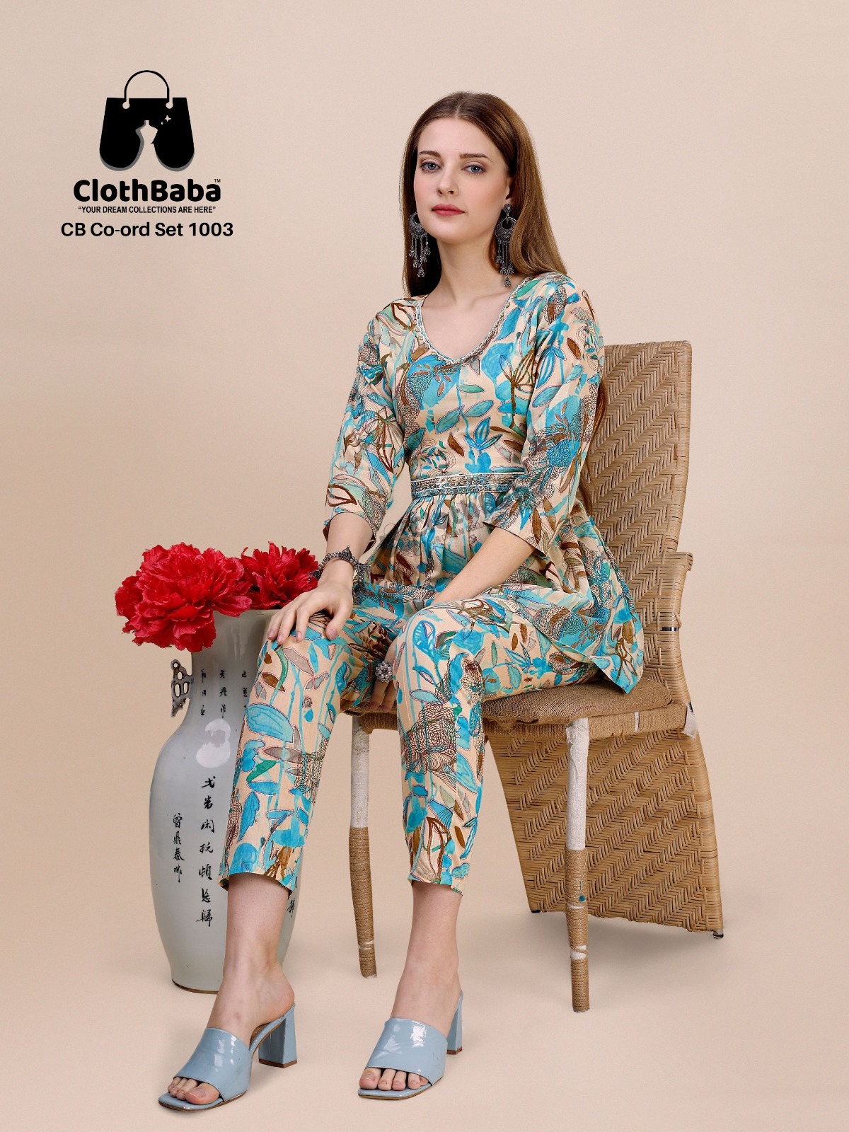 Mal Cotton Readymade Co-ord sert with Foil Touch-Up & Handwork 