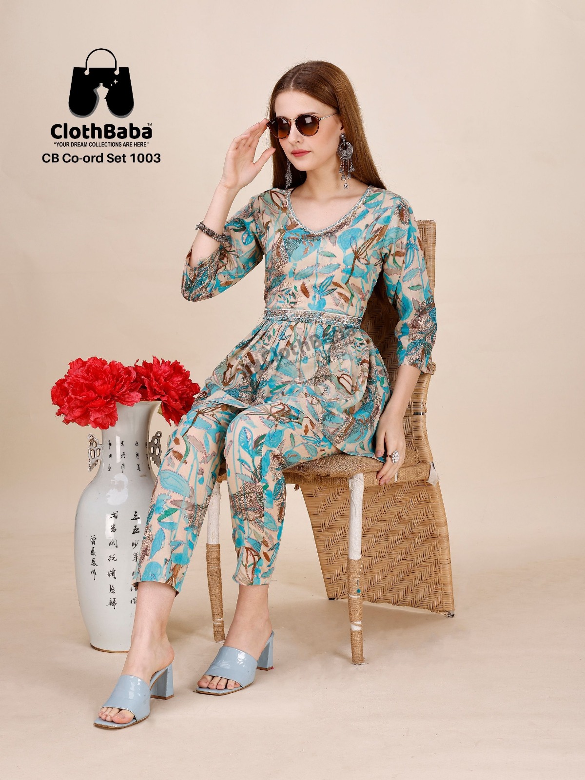 Mal Cotton Readymade Co-ord sert with Foil Touch-Up & Handwork 