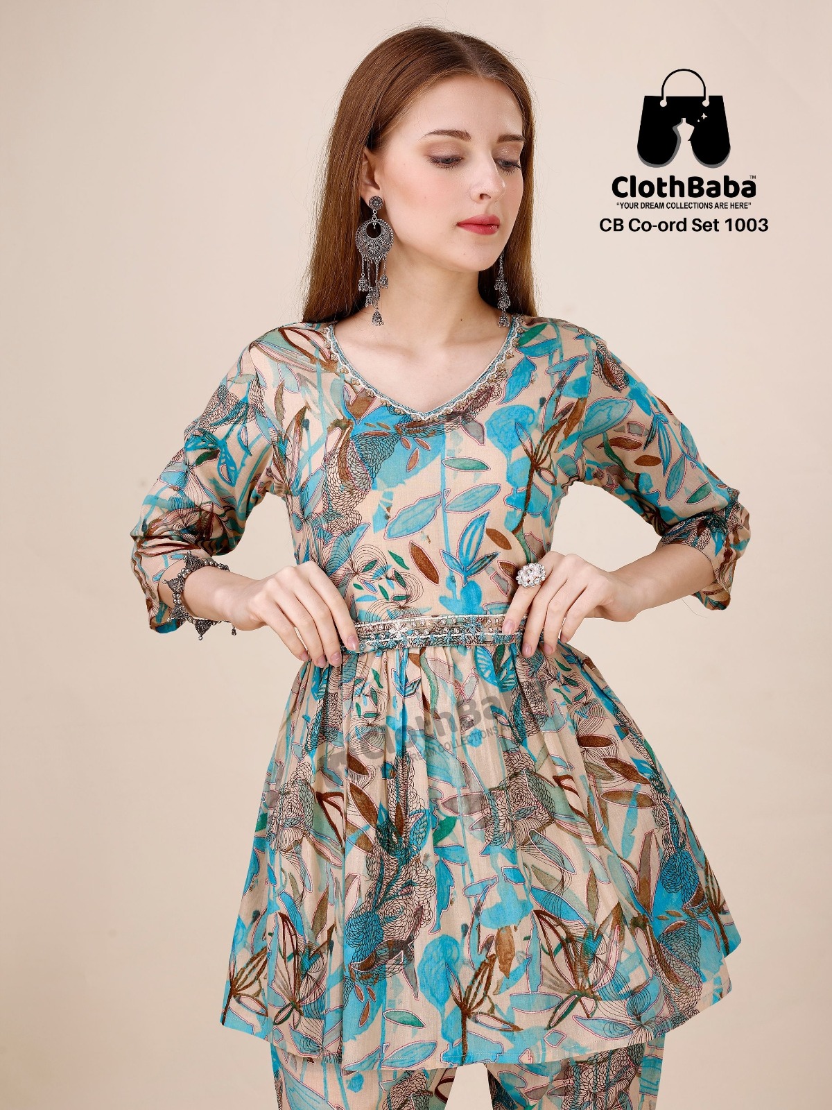 Mal Cotton Readymade Co-ord sert with Foil Touch-Up & Handwork 