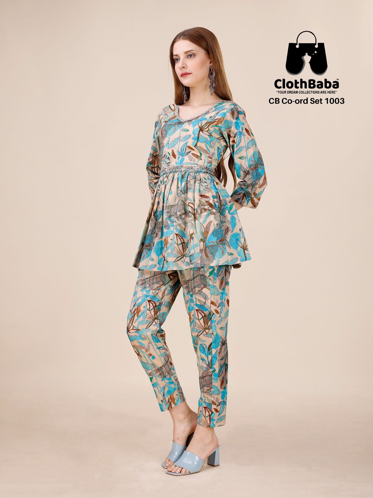 Mal Cotton Readymade Co-ord sert with Foil Touch-Up & Handwork