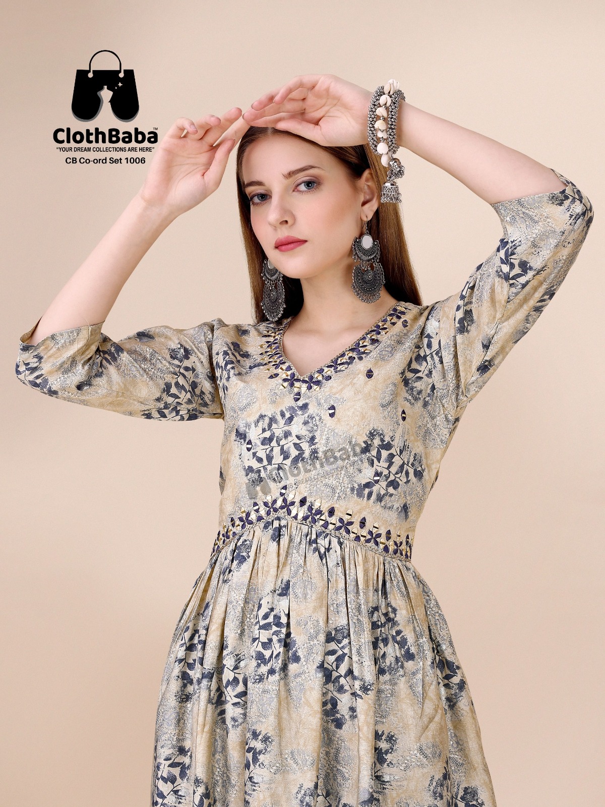 Modal Viscose Co-ord  with Machine Thread & Real Mirror Work