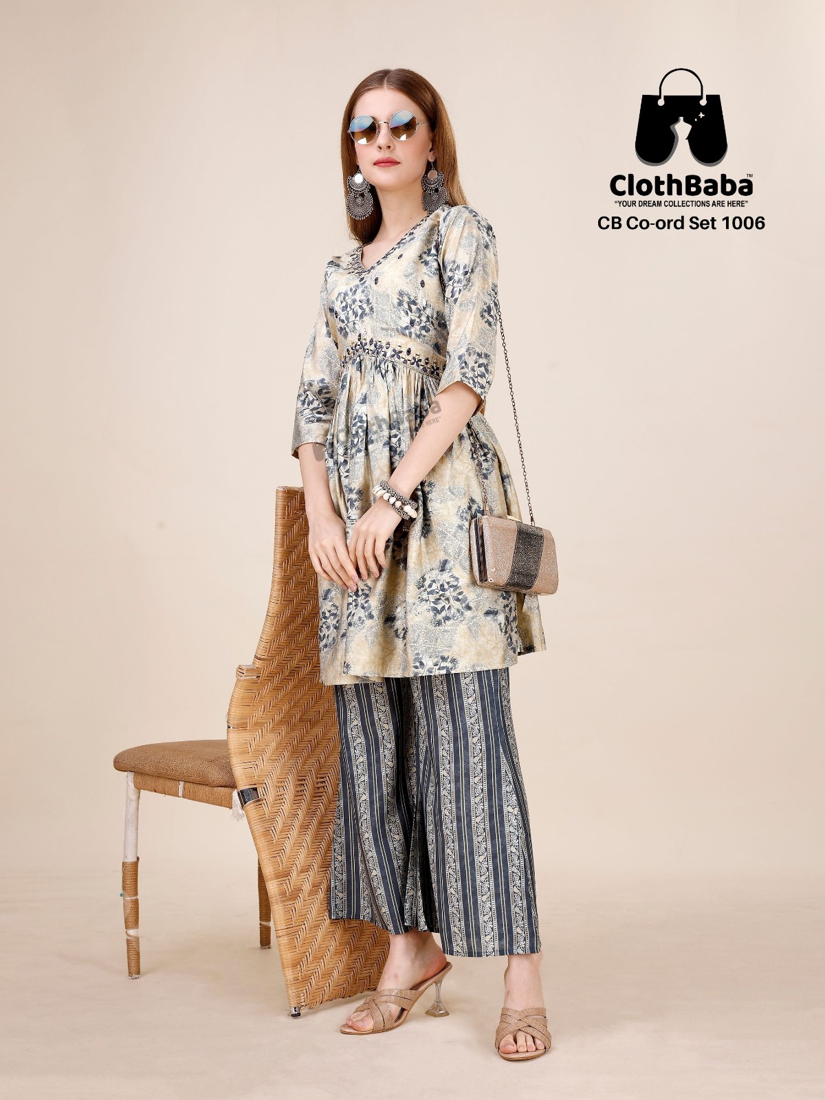 Modal Viscose Co-ord with Machine Thread & Real Mirror Work