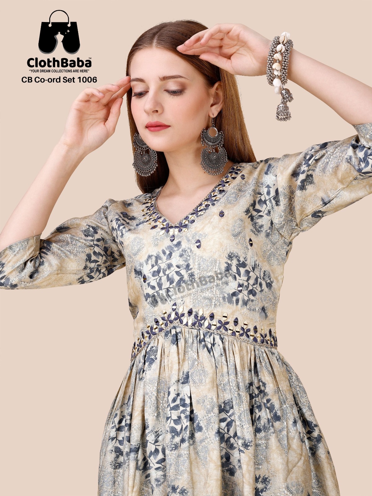 Modal Viscose Co-ord  with Machine Thread & Real Mirror Work