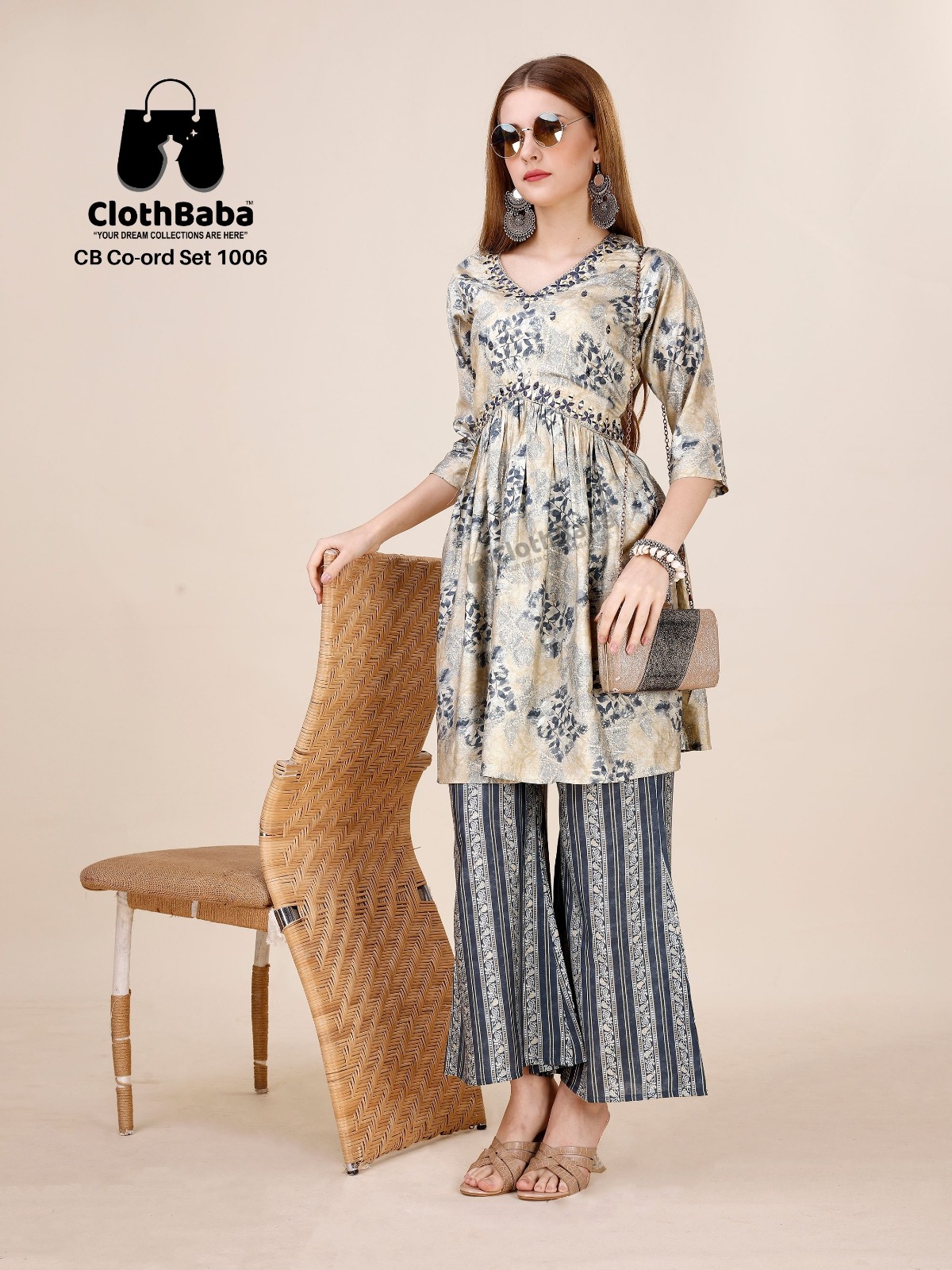 Modal Viscose Co-ord  with Machine Thread & Real Mirror Work