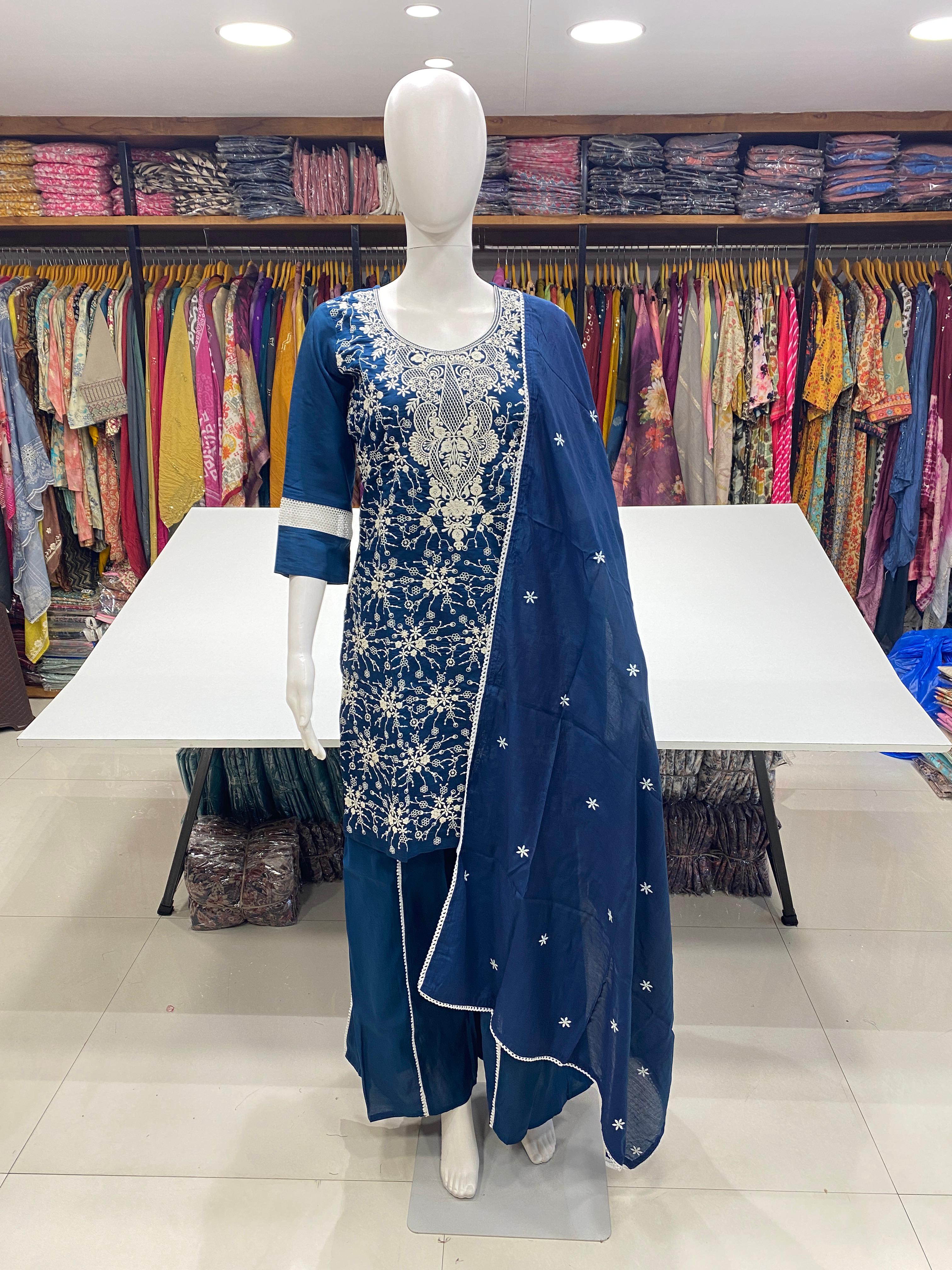 Elegant White Thread Work Shara Suit