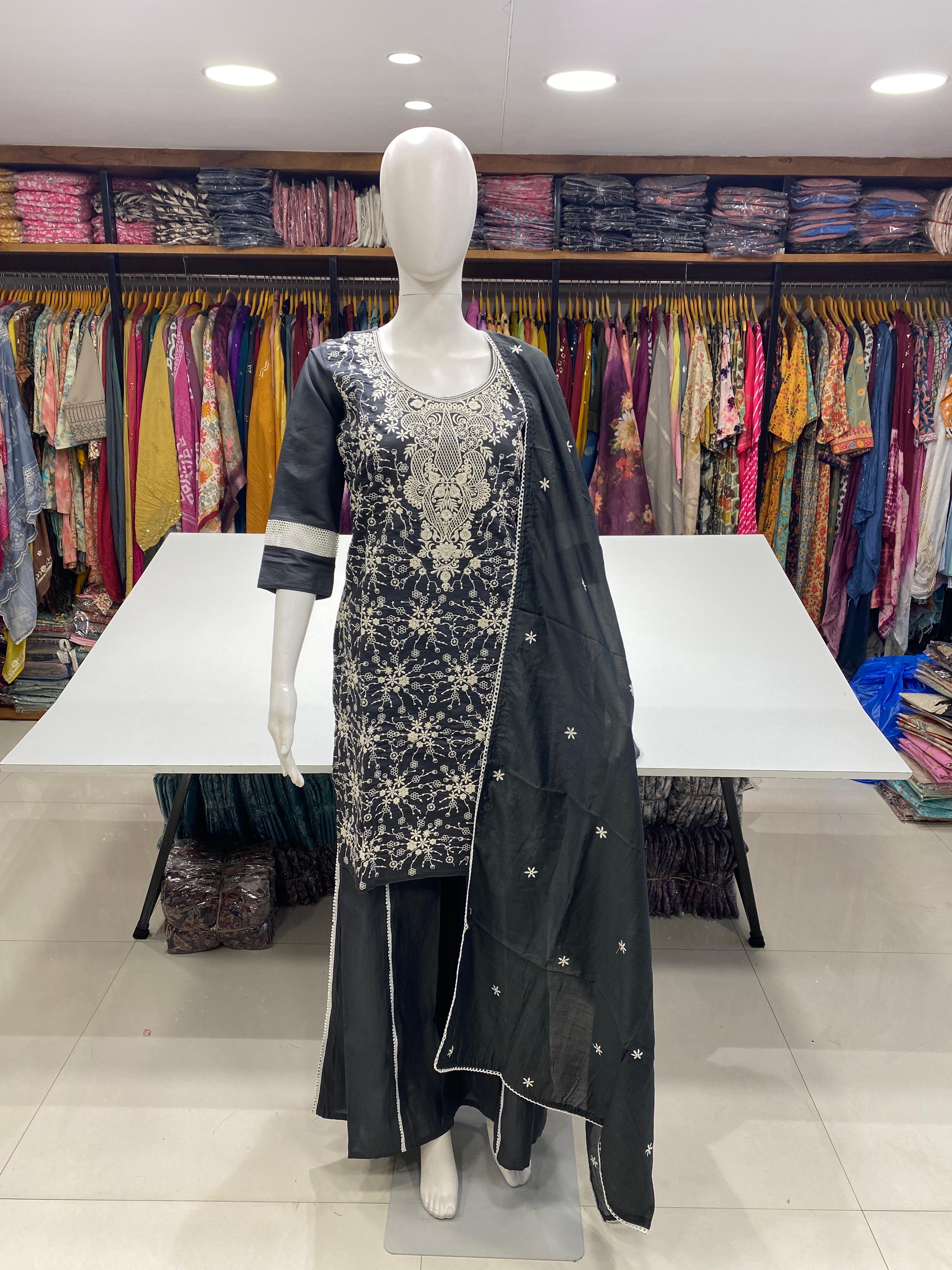 Elegant White Thread Work Shara Suit 