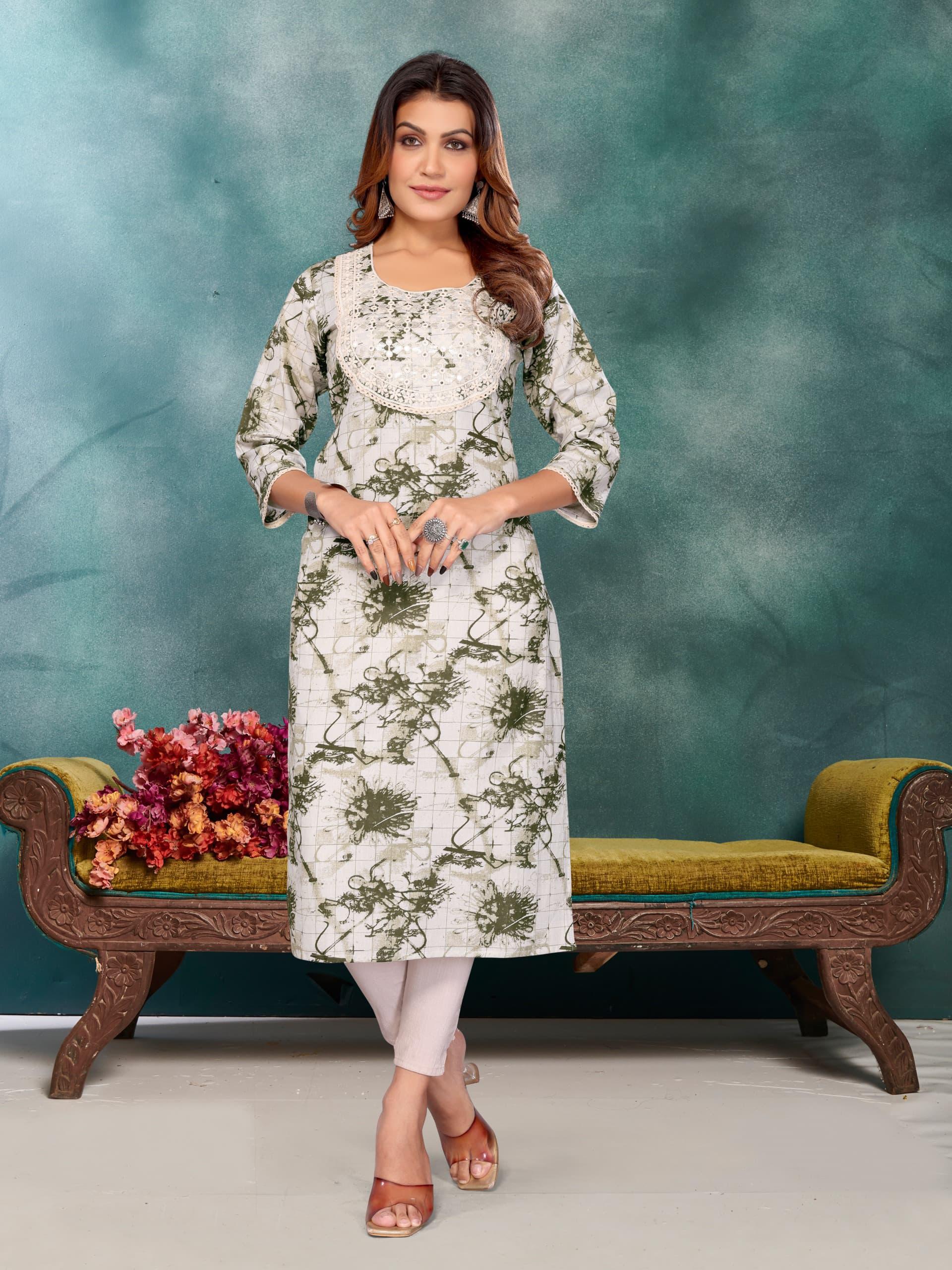 Stylish CottonFlex Kurti with Lakhanavi Embroidery