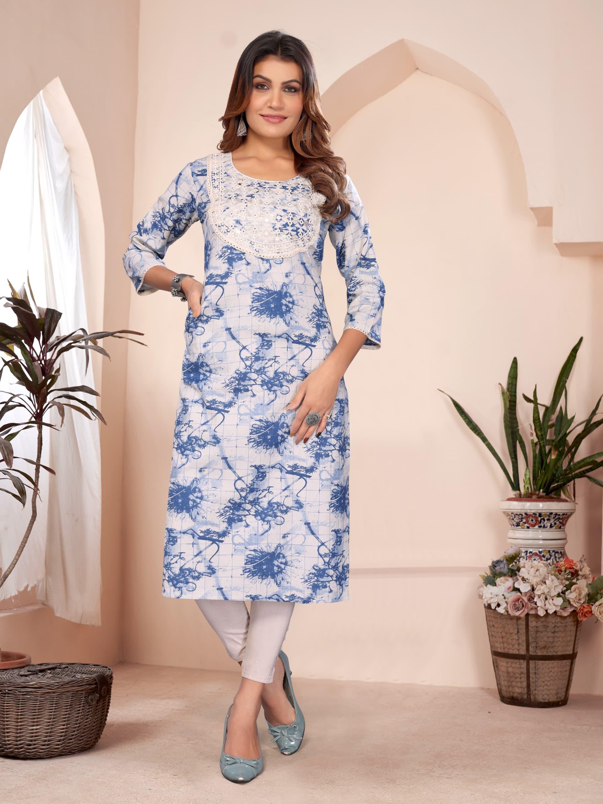Stylish CottonFlex Kurti with Lakhanavi Embroidery 