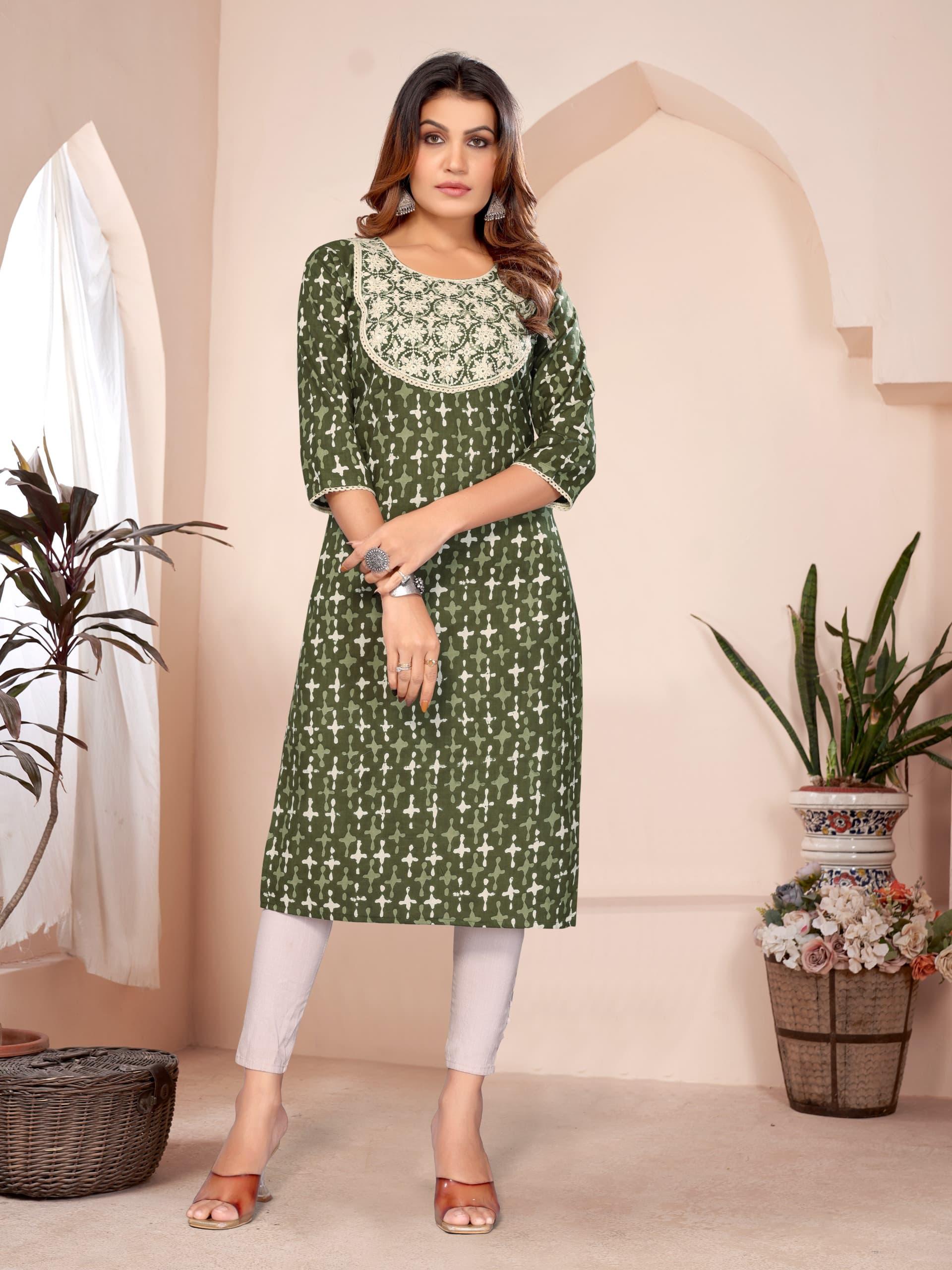 100% CottonFlex Printed Kurti with Lakhanavi Embroidery