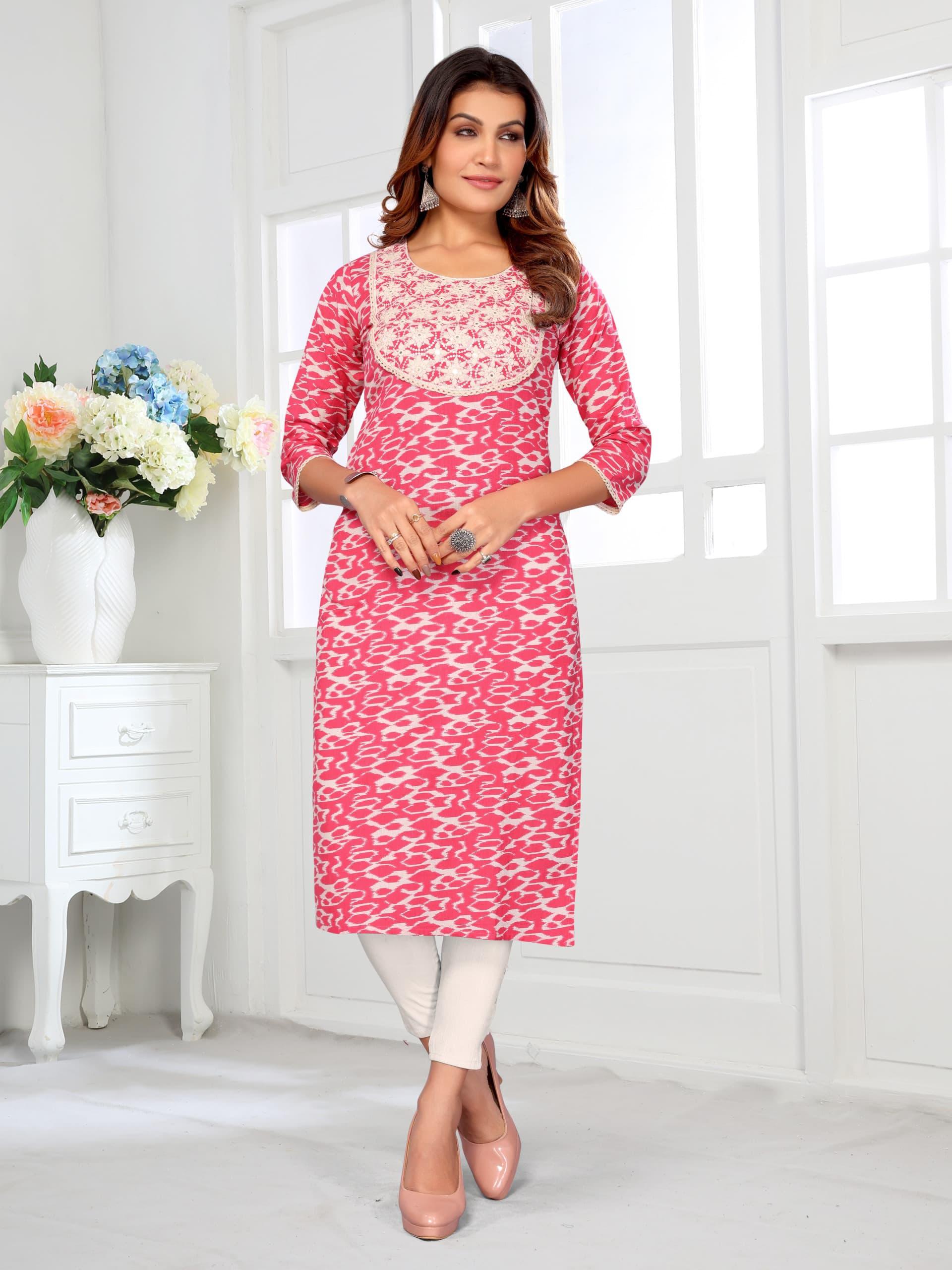 Cotton Printed Lakhanavi Embroidery kurti 