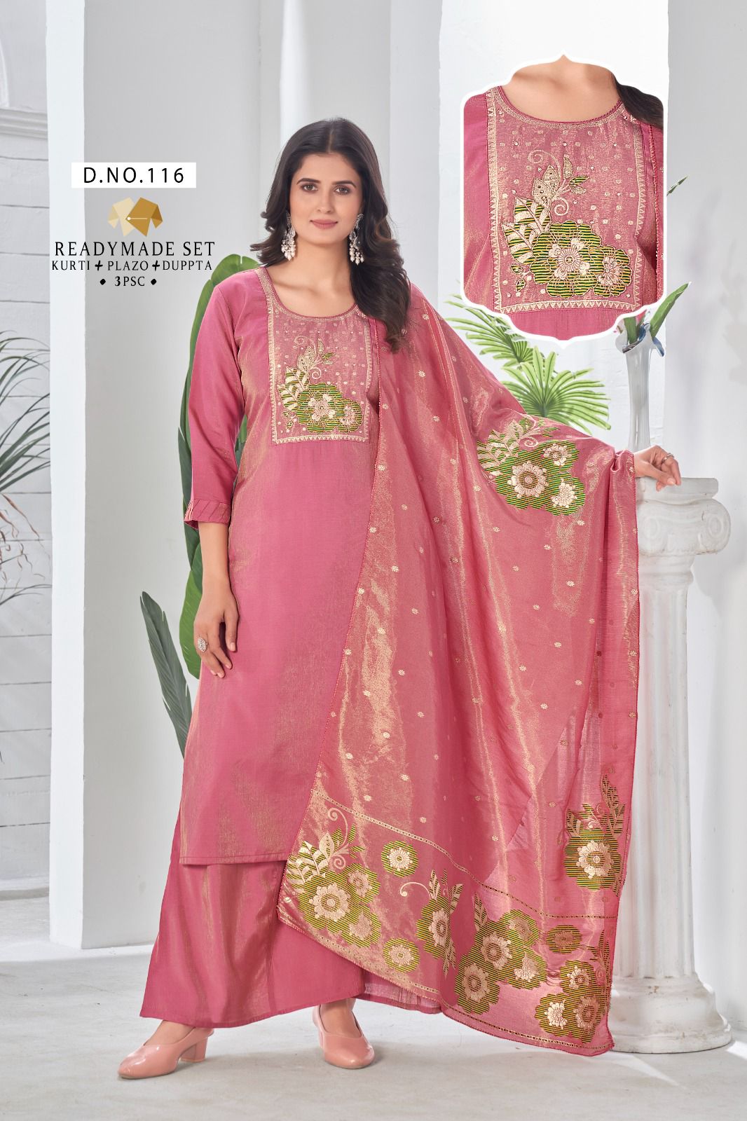 P.V. Simmer Top with Jequard Neck & Handwork, Viscose Jequard Simmer Dupatt