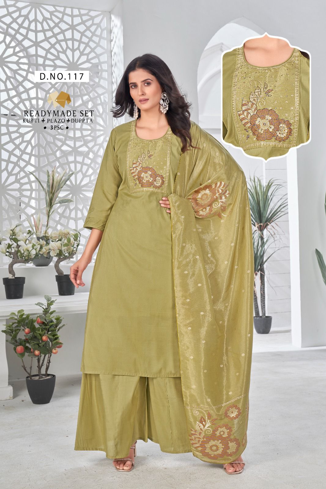 P.V. Simmer Top with Jequard Neck & Handwork, Viscose Jequard Simmer Dupatt