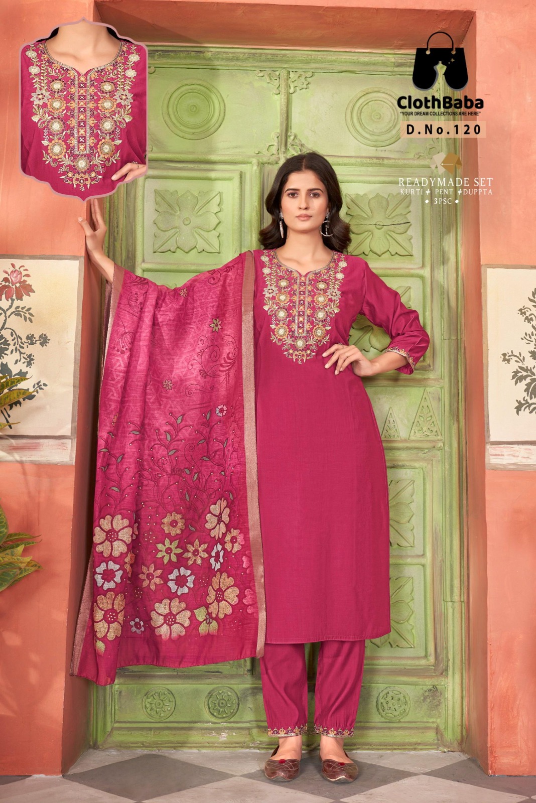  Roman Silk Top with Coding & Handwork, Digital Printed Dupatta